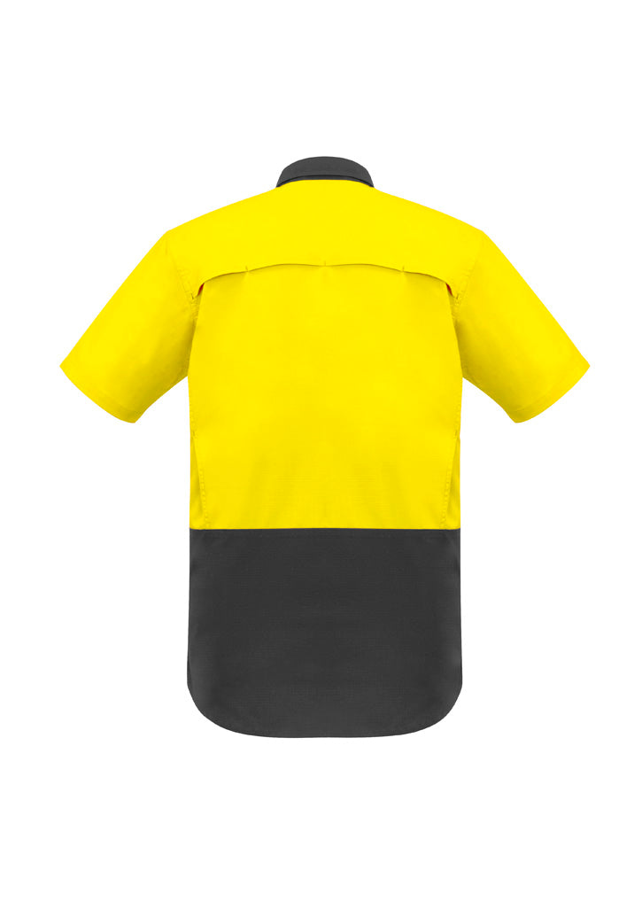 Mens Rugged Cooling Hi Vis Short Sleeve Shirt - Yellow/Charcoal - Back