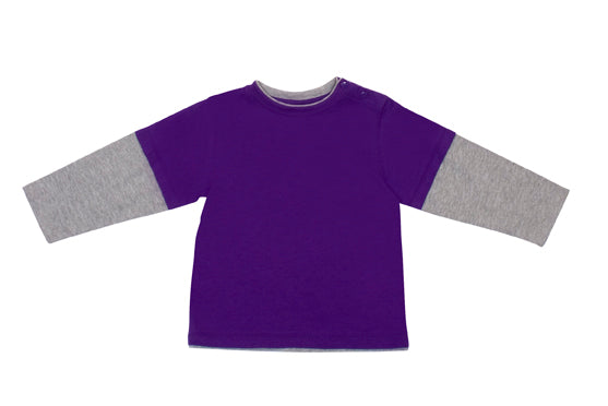 Kid's Double Sleeve T-shirt - Grape/Grey - Front