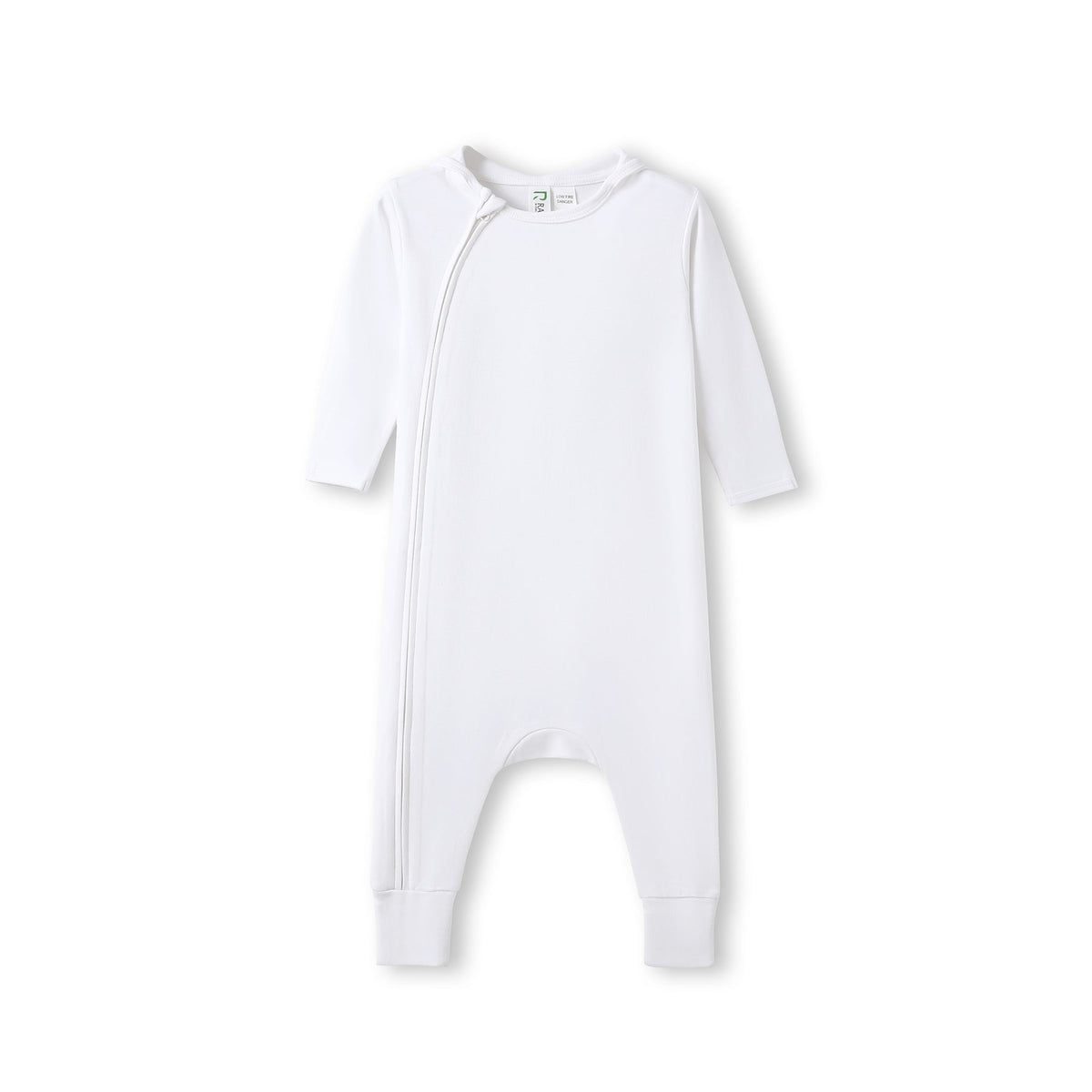 Hooded Organic Cotton Baby Suit - White - Front