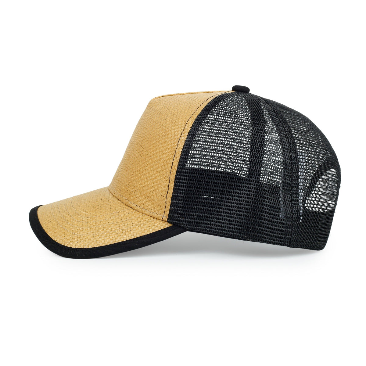 Straw Mesh Trucker Caps - Black/Oak - View