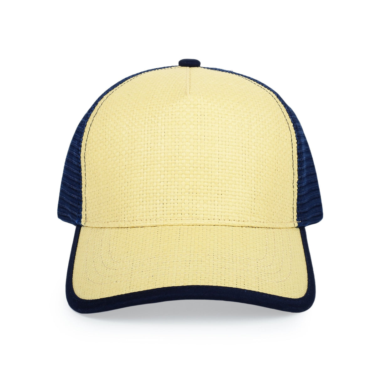 Straw Mesh Trucker Caps - Navy/Natural - View