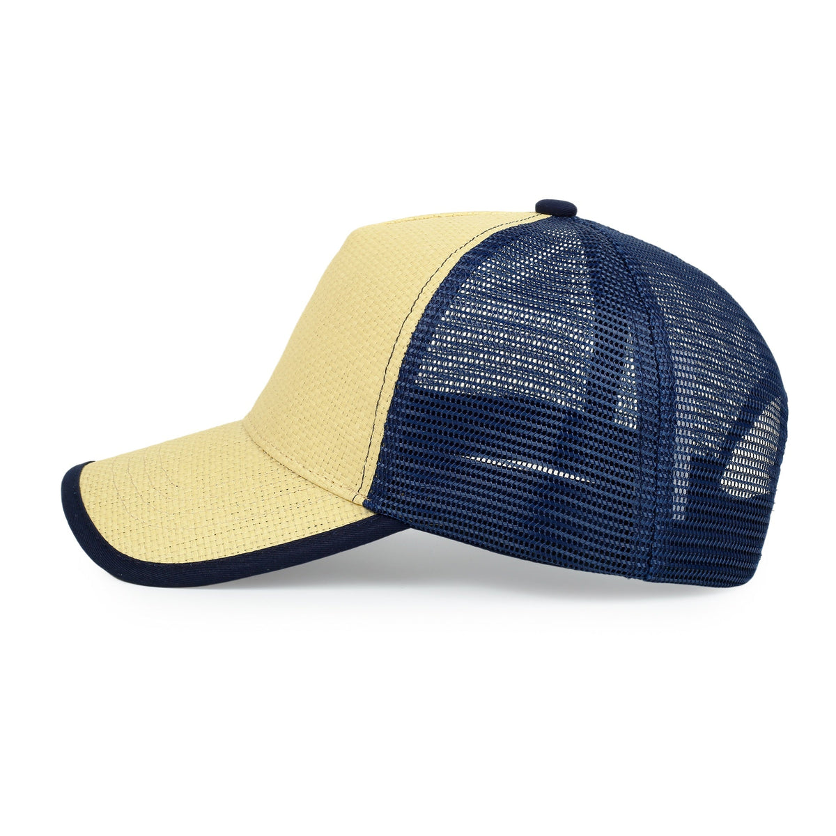 Straw Mesh Trucker Caps - Navy/Natural - View