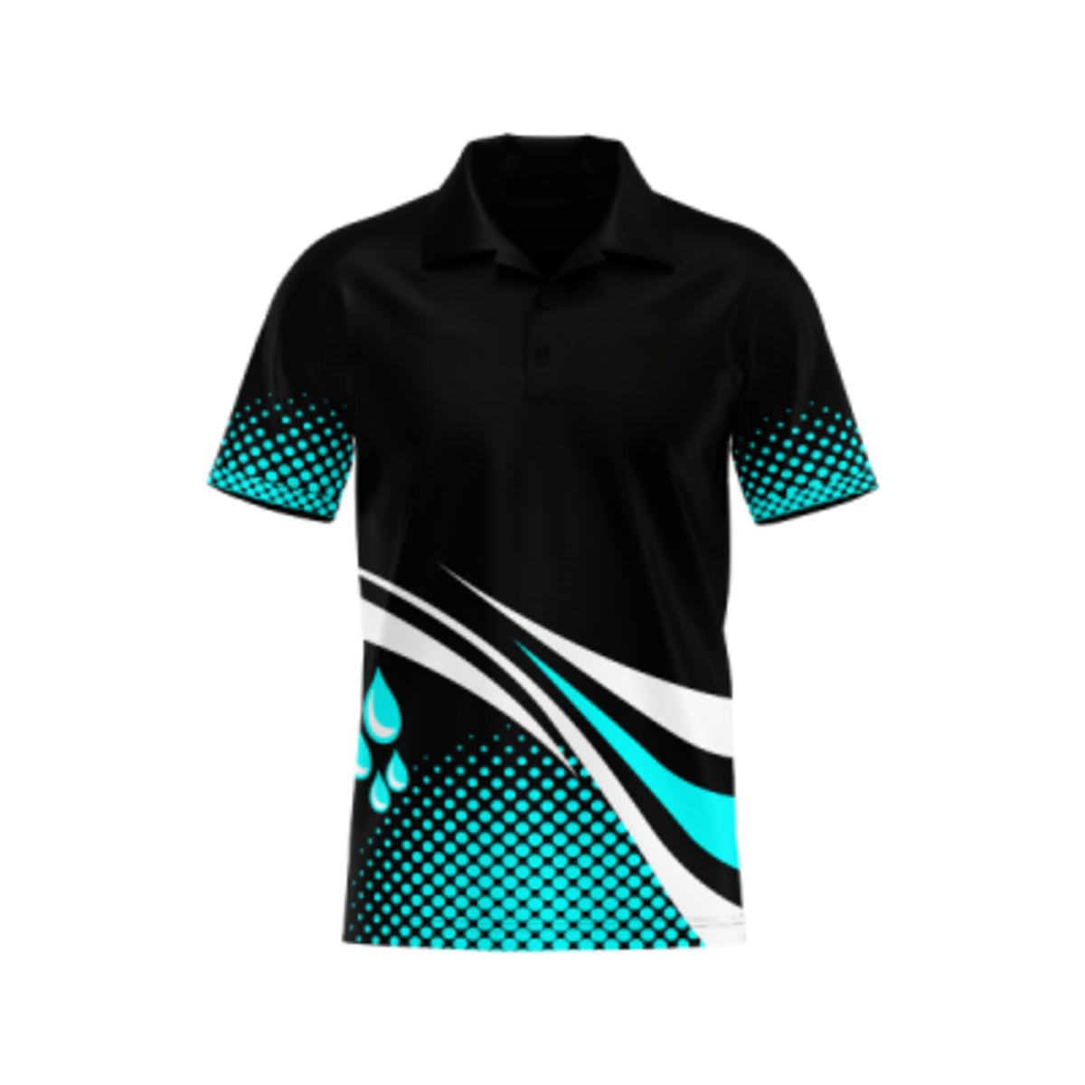 Drip polo – Black/White/Aqua Blue