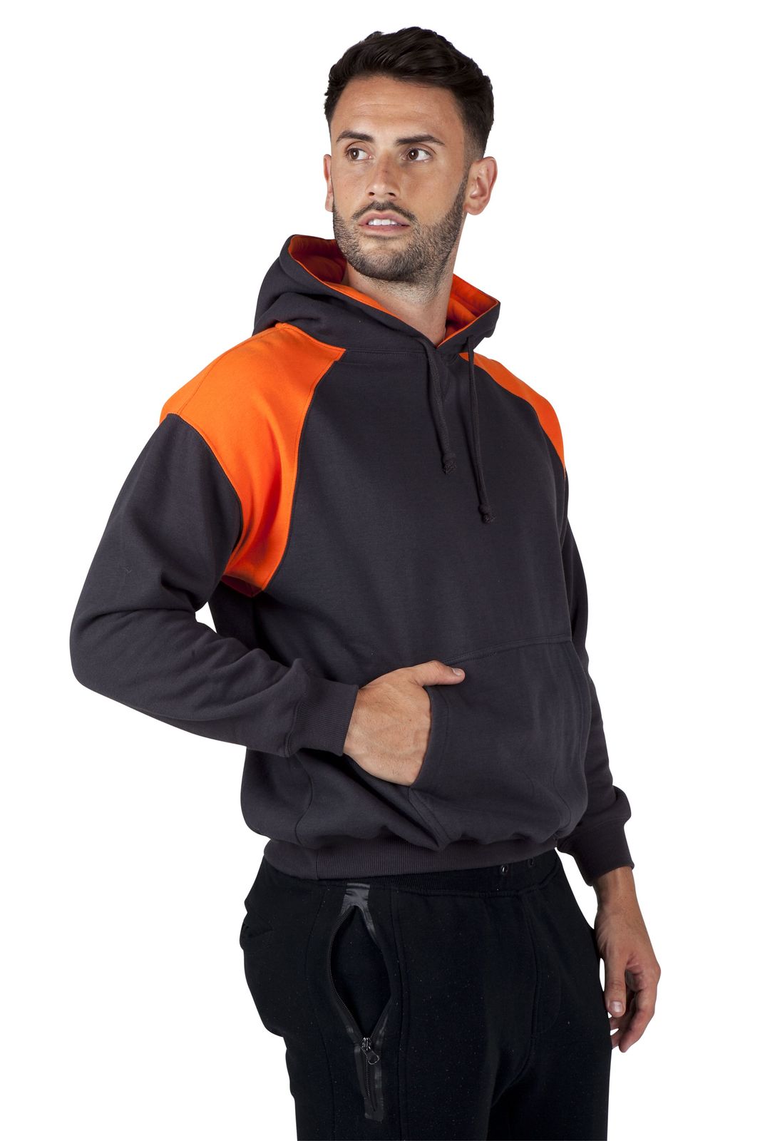 Mens Shoulder Contrast Panel Hoodie - view