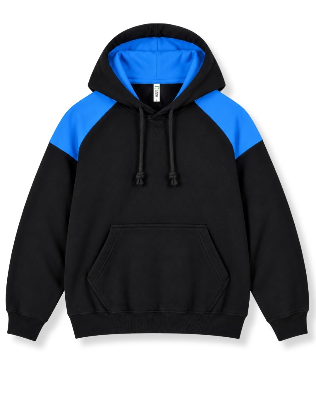 Mens Shoulder Contrast Panel Hoodie - Black/Azure - Front
