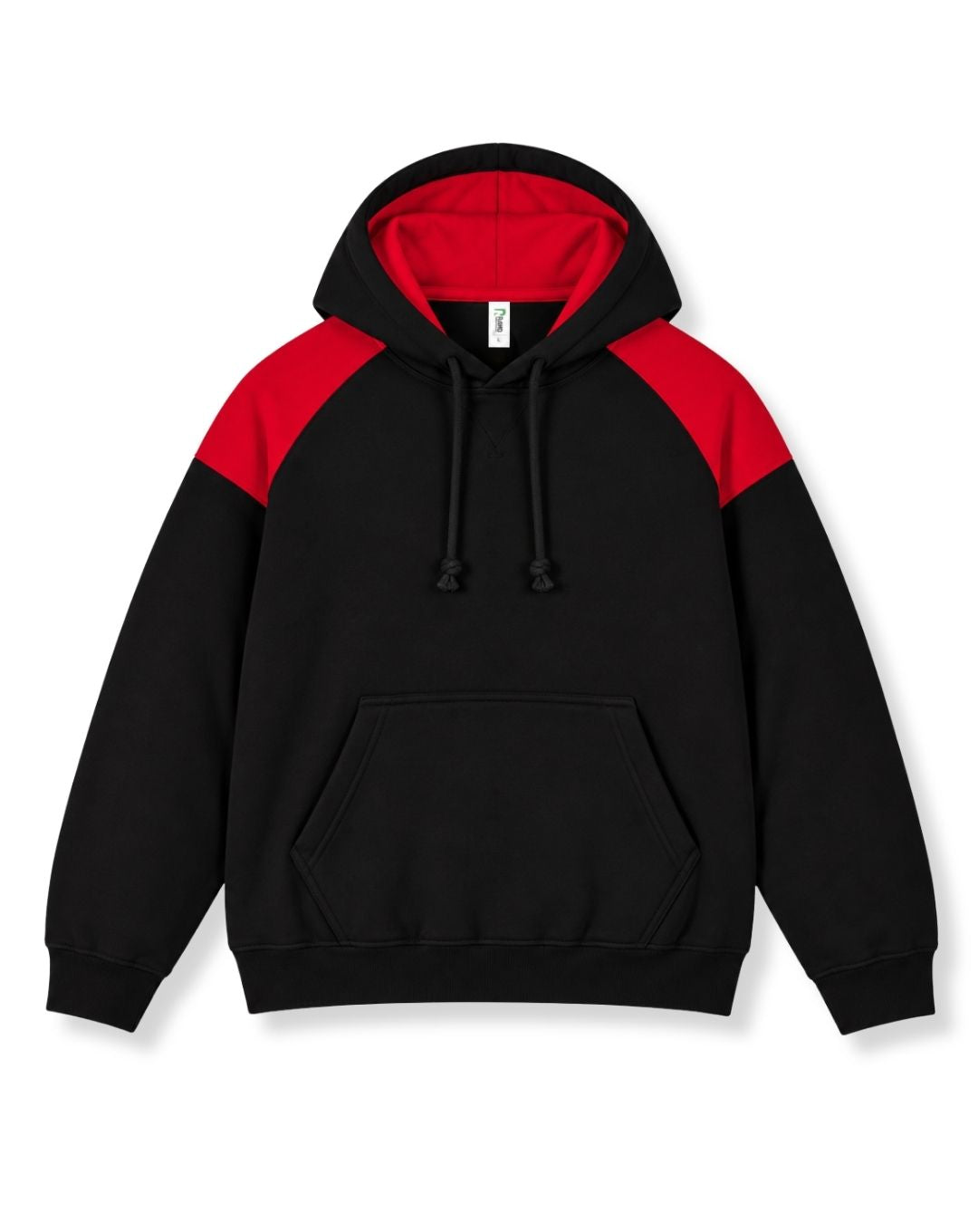 Mens Shoulder Contrast Panel Hoodie - Black/Red - Front
