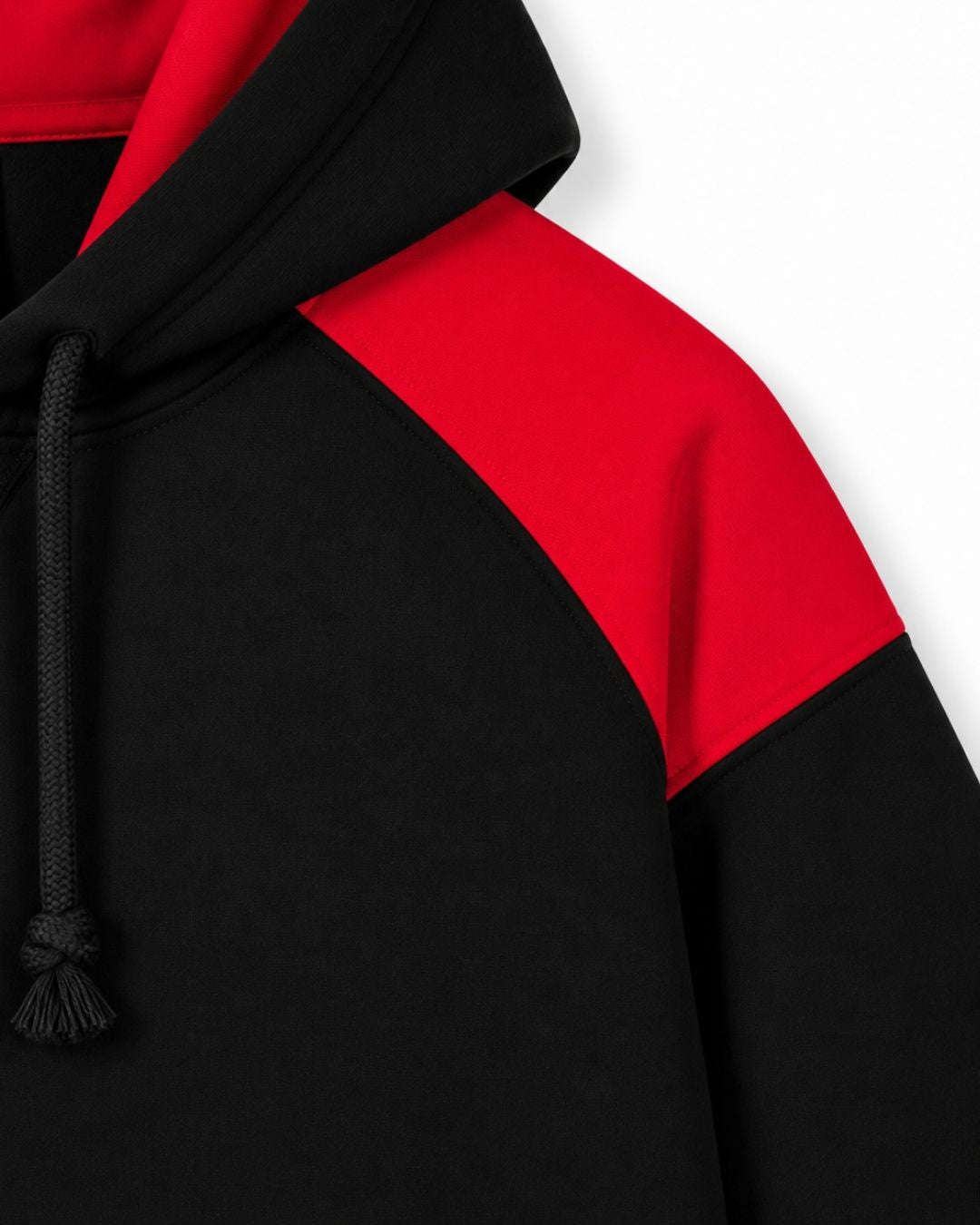 Mens Shoulder Contrast Panel Hoodie - Black/Red - Side