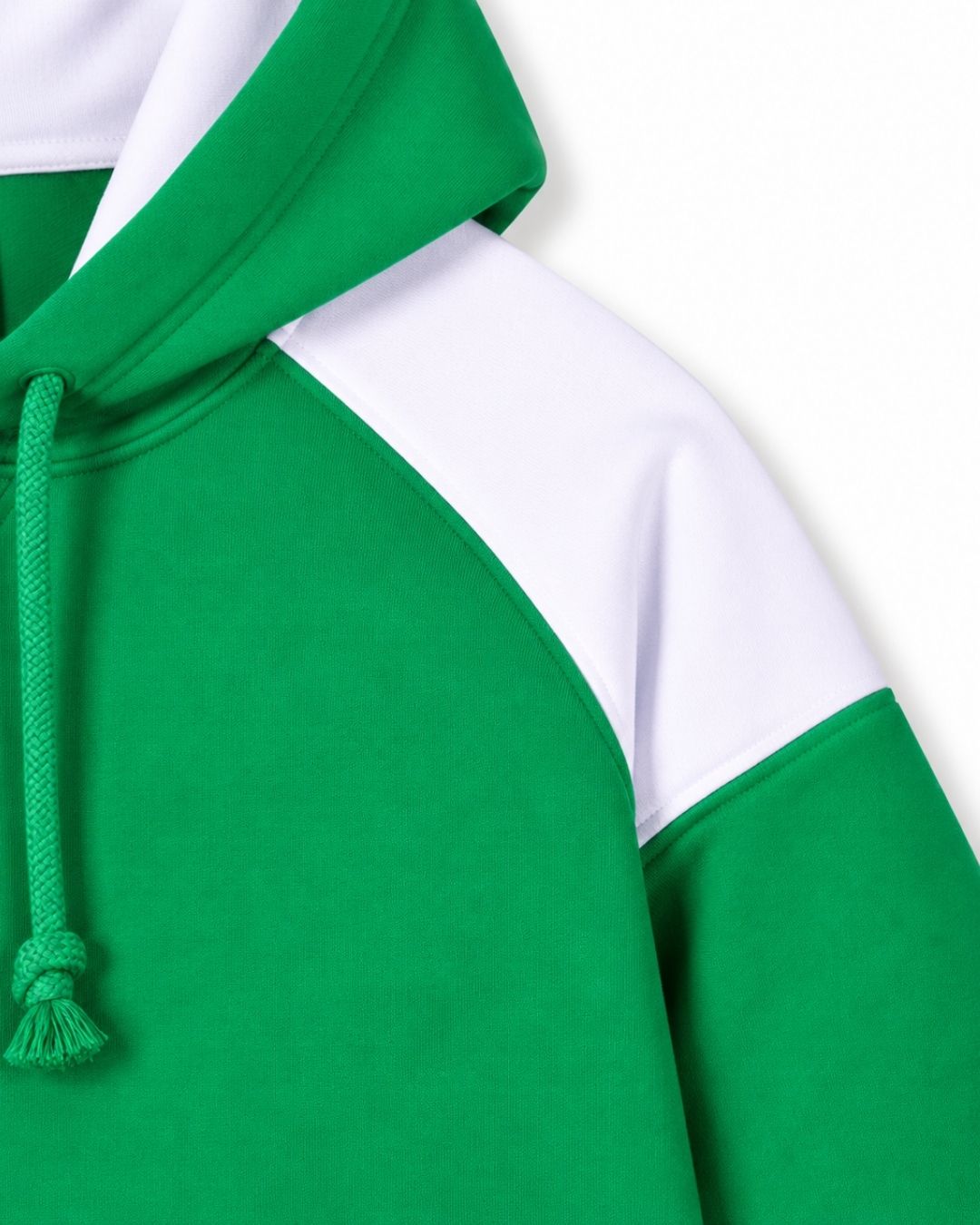 Mens Shoulder Contrast Panel Hoodie - Emerald Green/White - Side