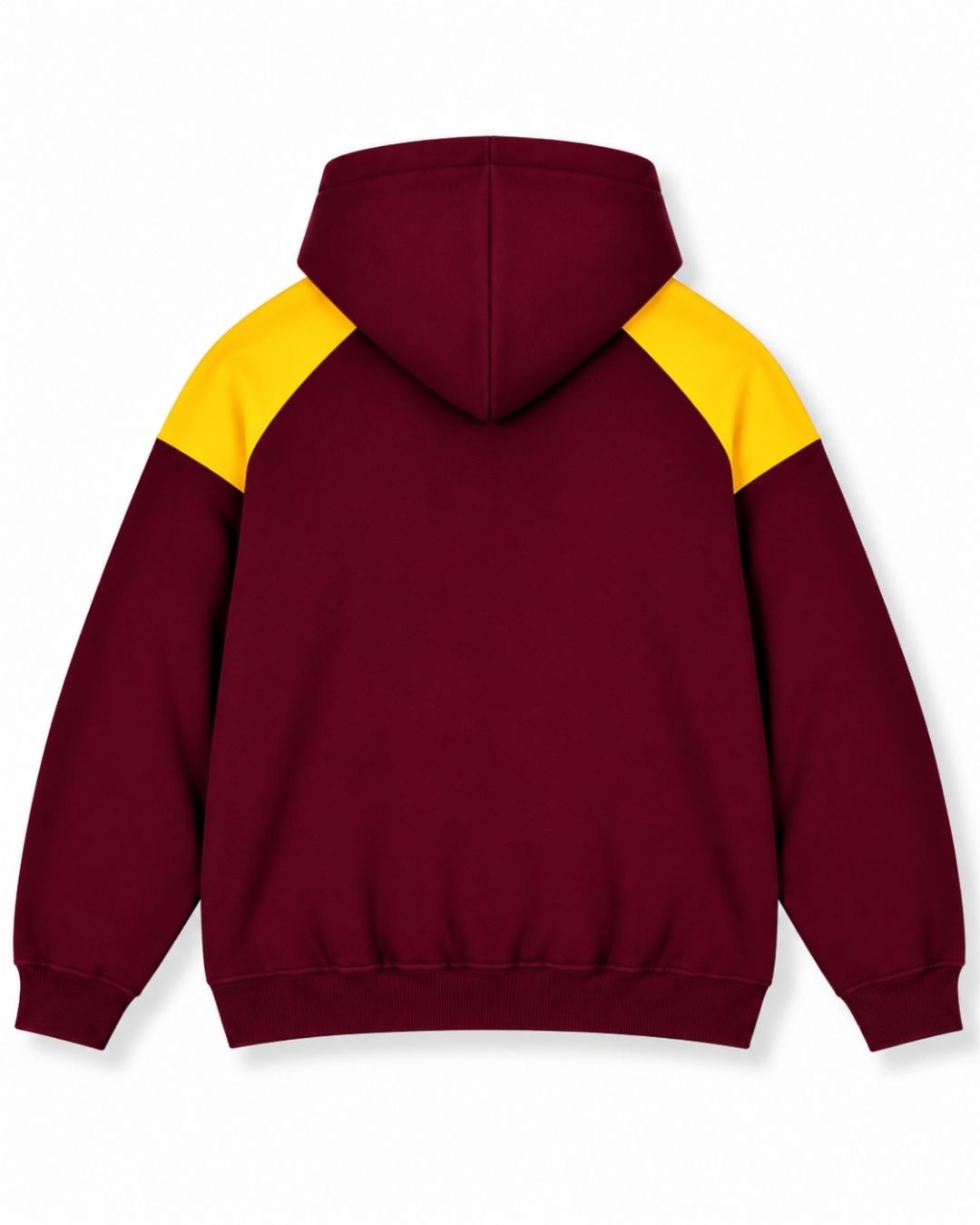Mens Shoulder Contrast Panel Hoodie - Maroon/Gold - Back