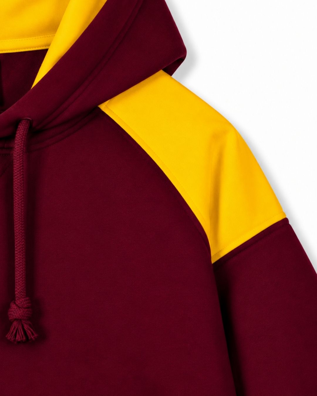Mens Shoulder Contrast Panel Hoodie - Maroon/Gold - Side