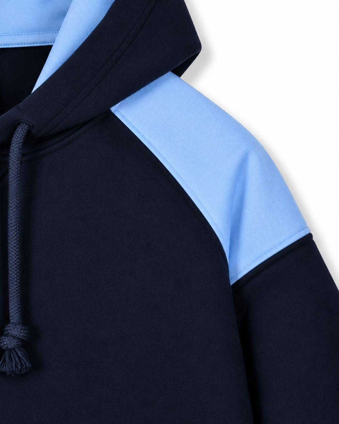 Mens Shoulder Contrast Panel Hoodie - Navy/Sky Blue - Side