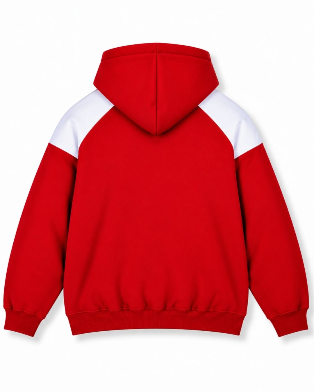 Mens Shoulder Contrast Panel Hoodie - Red/White - Back