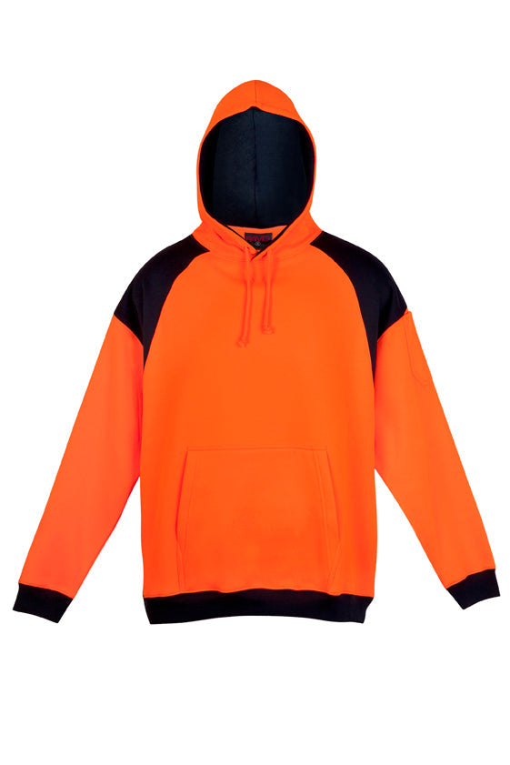 Men Shoulder Contrast Panel Hoodie - WORKWEAR - Orange/Navy - Front