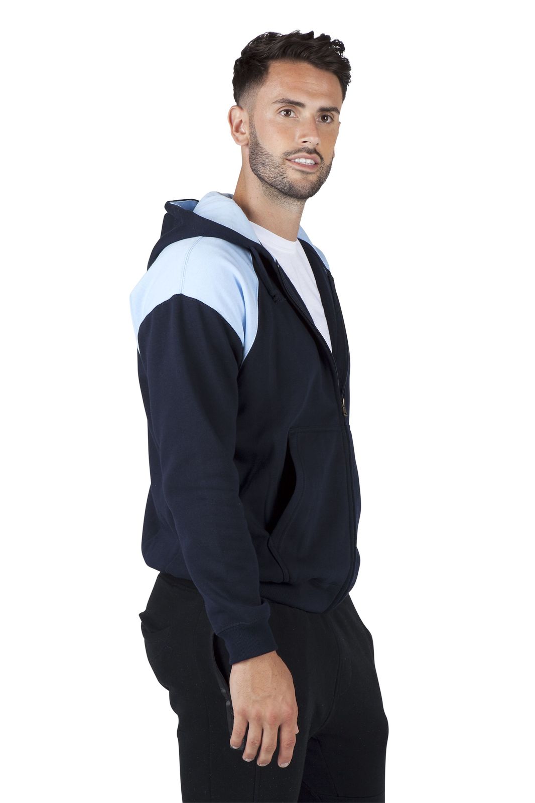 Mens Shoulder Contrast Zip Hoodie - view