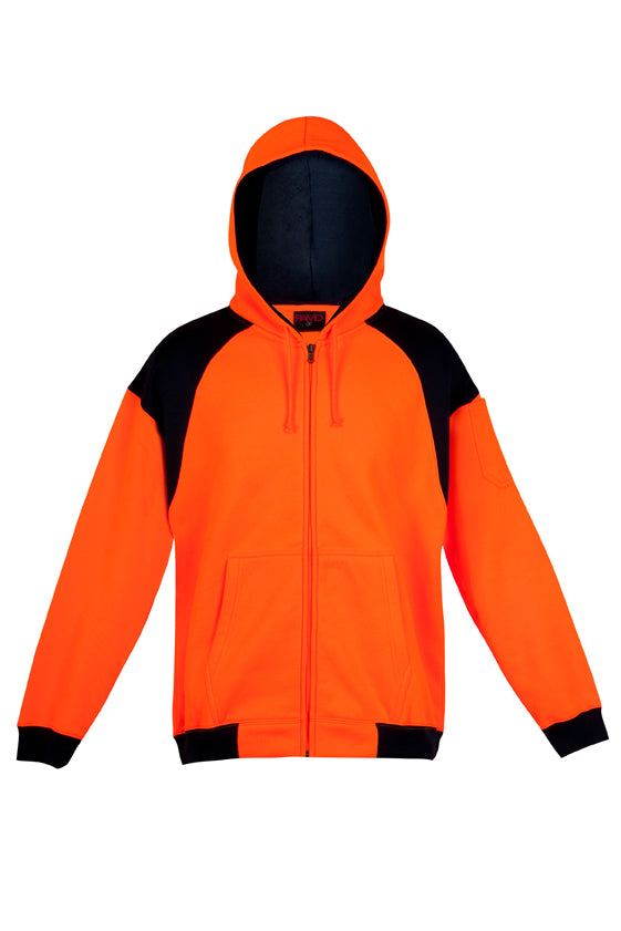 Men Shoulder Contrast Zipper Hoodies - WORKWEAR - Orange/Navy - Front