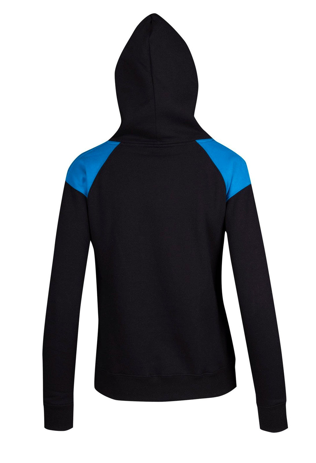 Womens/Juniors  Shoulder Contrast Panel Hoodie - Black/Azure - Back