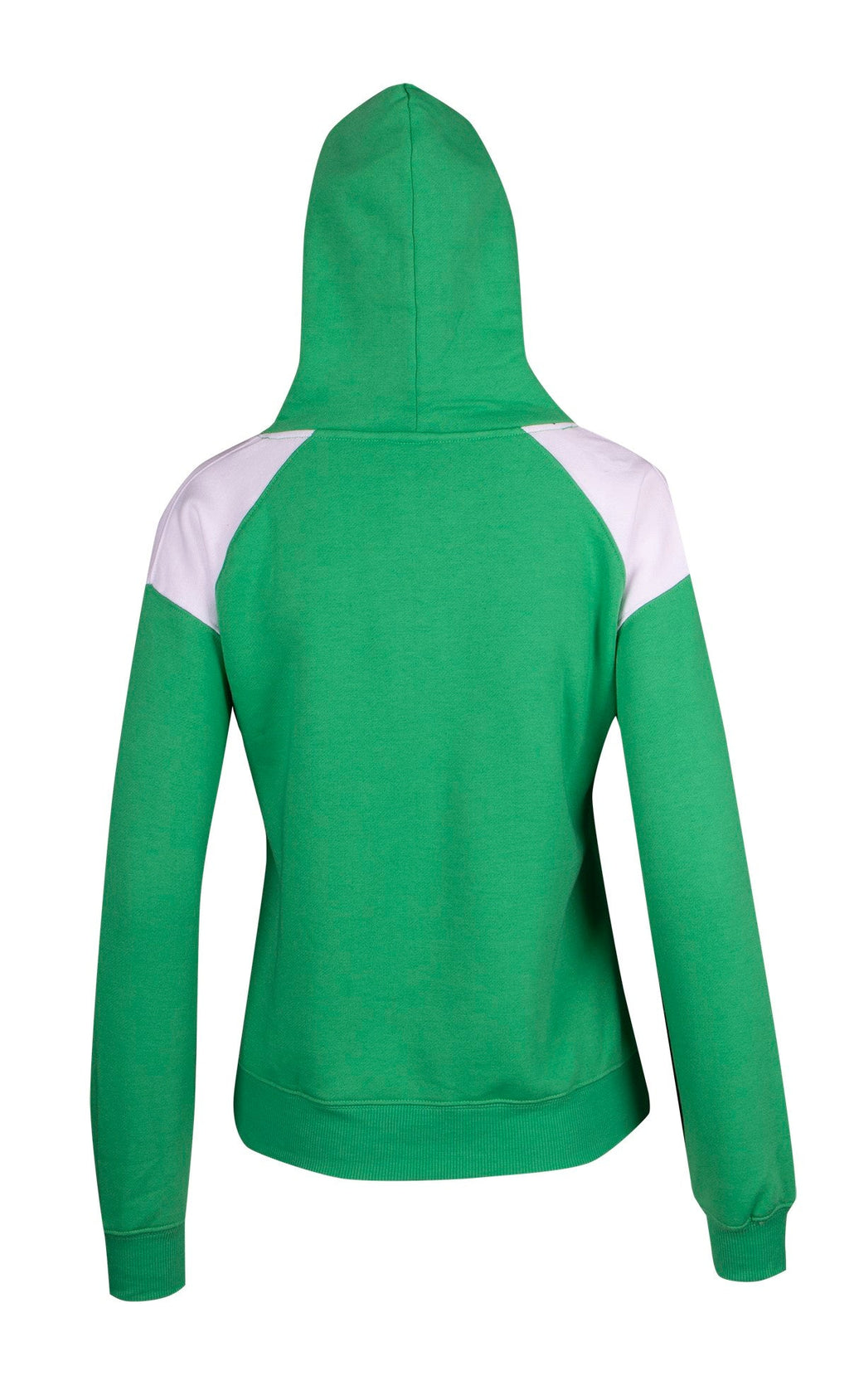 Womens/Juniors  Shoulder Contrast Panel Hoodie - Emerald Green/White - Back