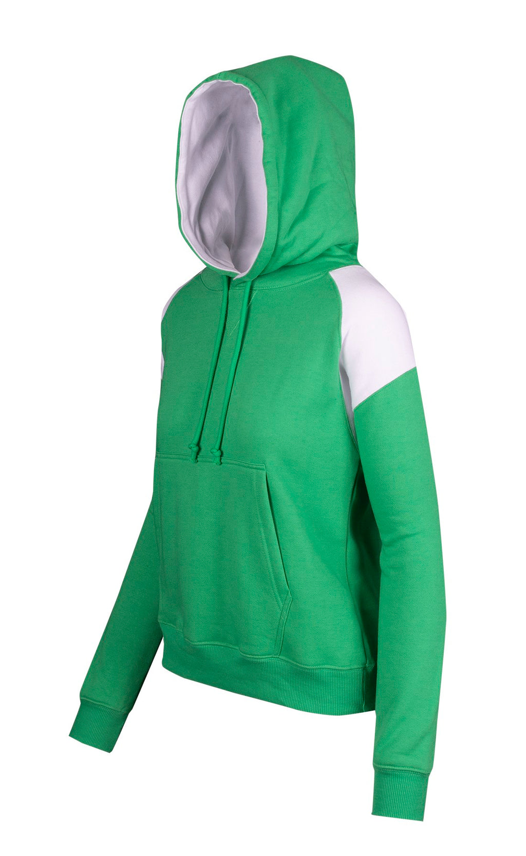 Womens/Juniors  Shoulder Contrast Panel Hoodie - Emerald Green/White - Side