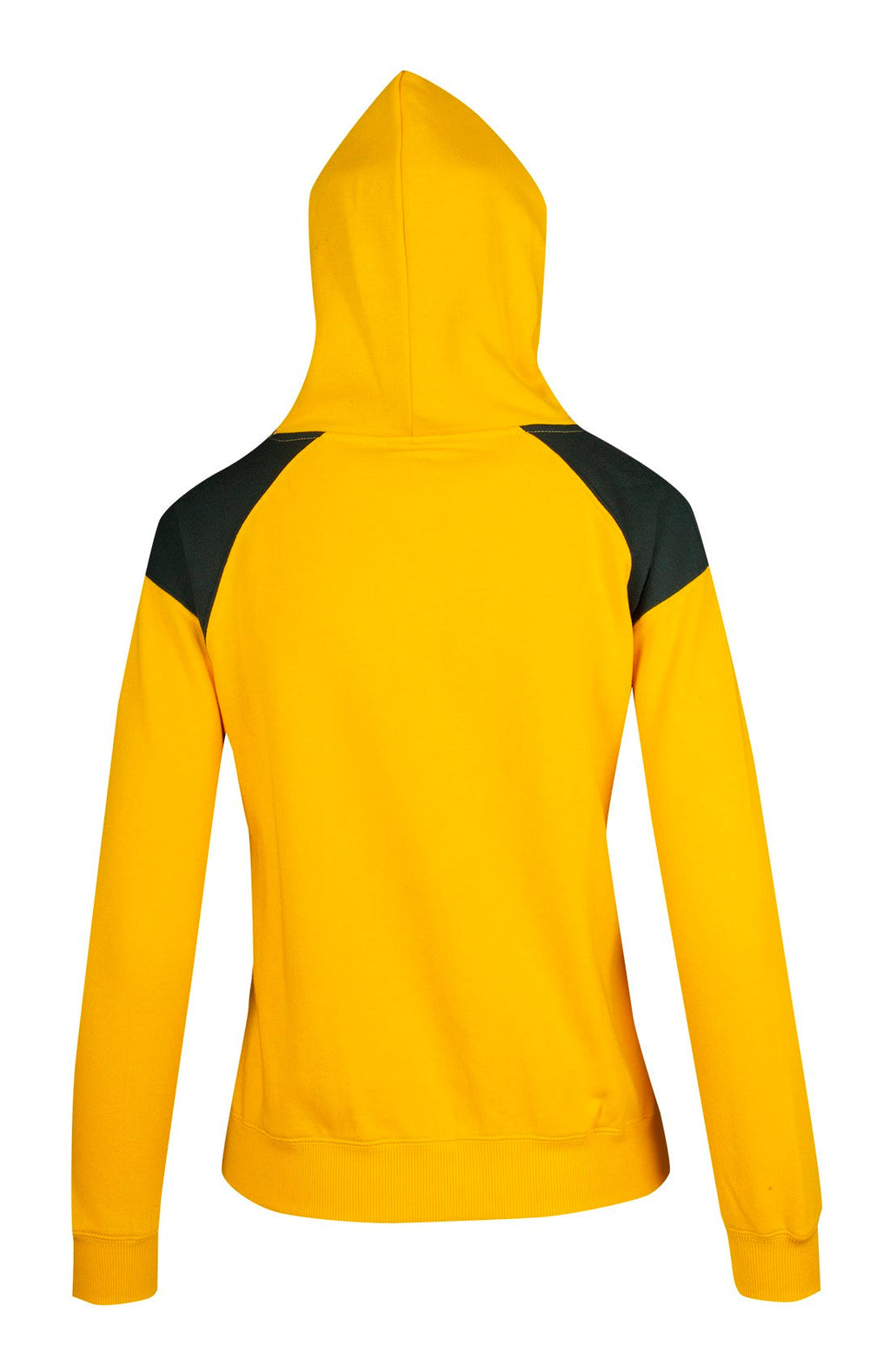 Womens/Juniors  Shoulder Contrast Panel Hoodie - Gold/Bottle - Back