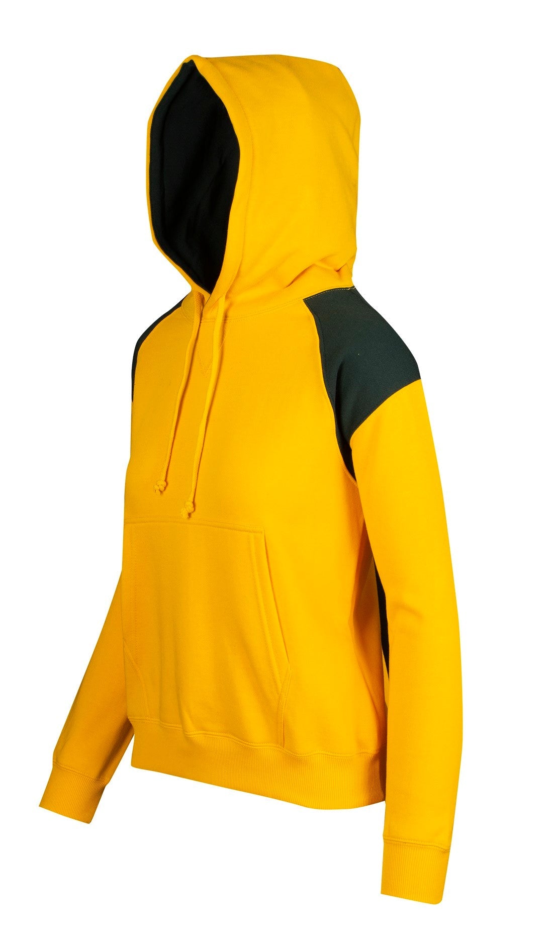 Womens/Juniors  Shoulder Contrast Panel Hoodie - Gold/Bottle - Side