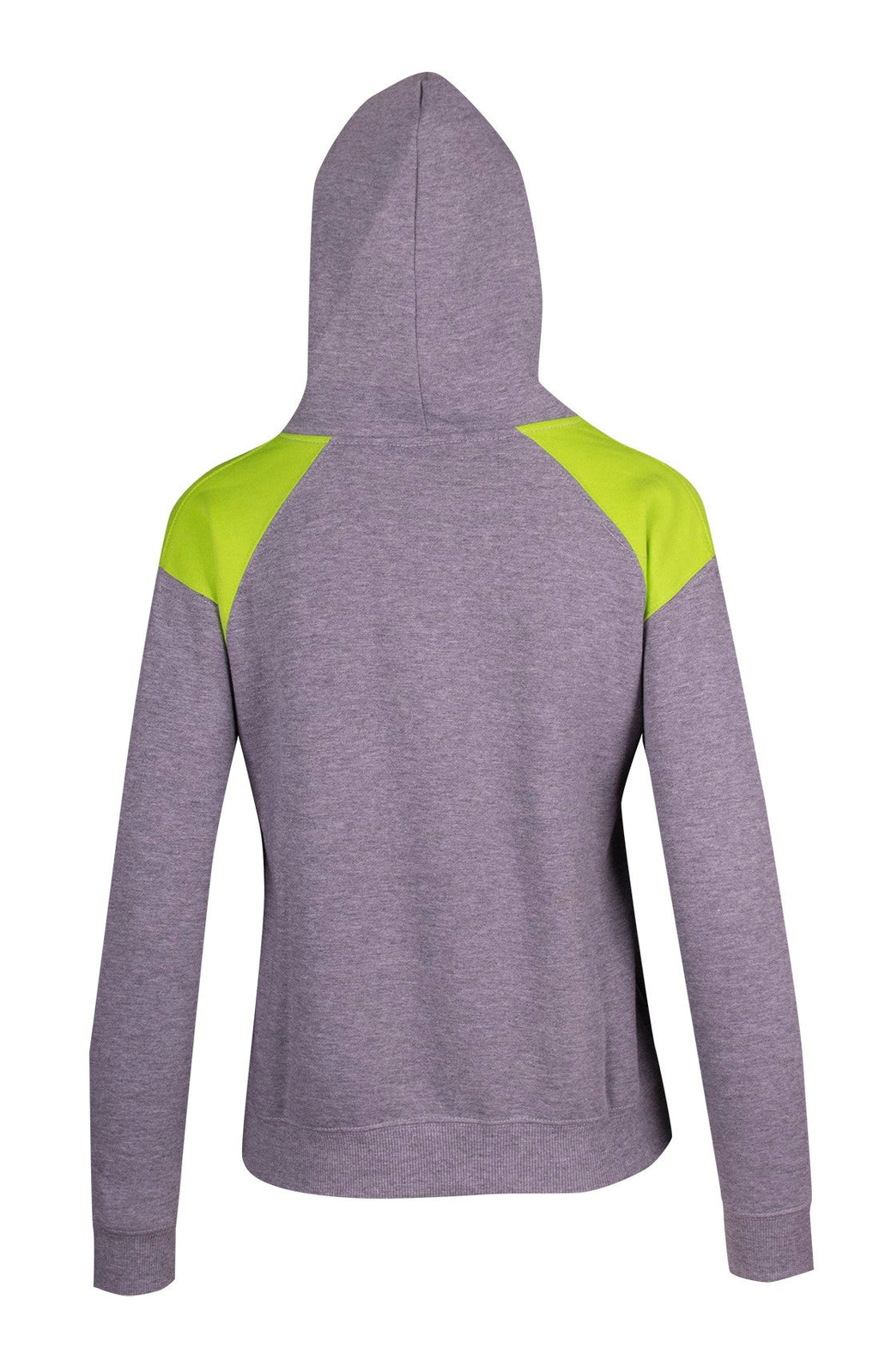 Womens/Juniors  Shoulder Contrast Panel Hoodie - Grey Marl/Lime - Back