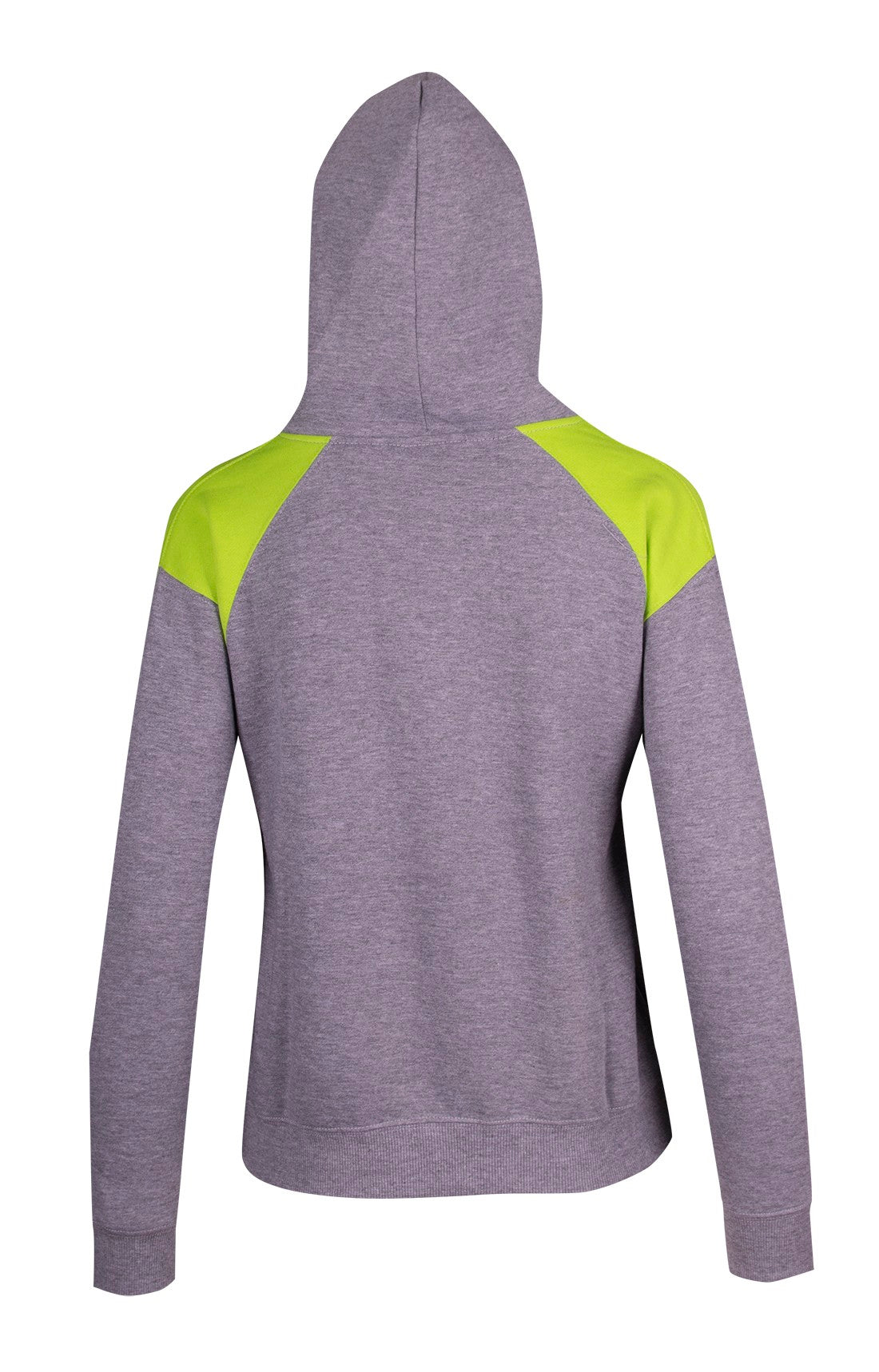 Womens/Juniors  Shoulder Contrast Panel Hoodie - Grey Marl/Lime - Back