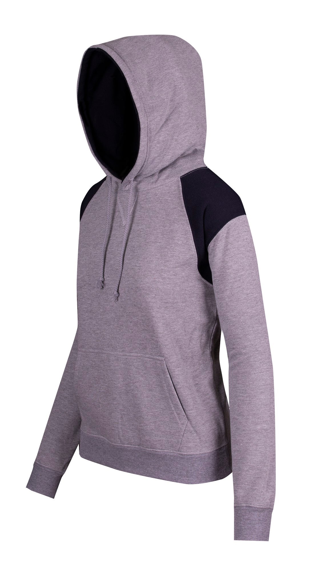 Womens/Juniors  Shoulder Contrast Panel Hoodie - Grey Marl/Navy - Side