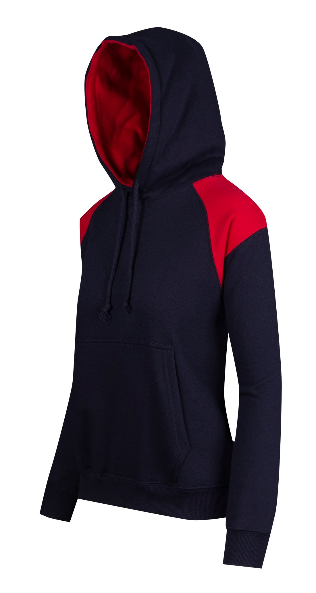 Womens/Juniors  Shoulder Contrast Panel Hoodie - Navy/Red - Side