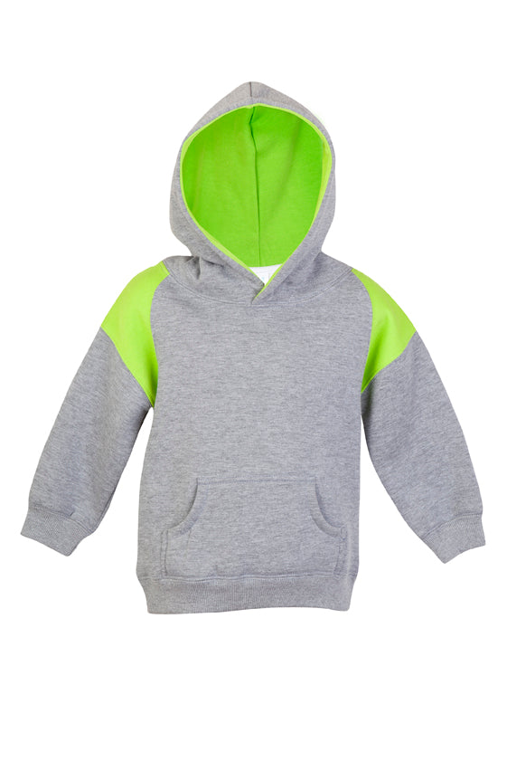 Kids Shoulder  Contrast Panel Hoodies - Grey Marl/Lime - Front
