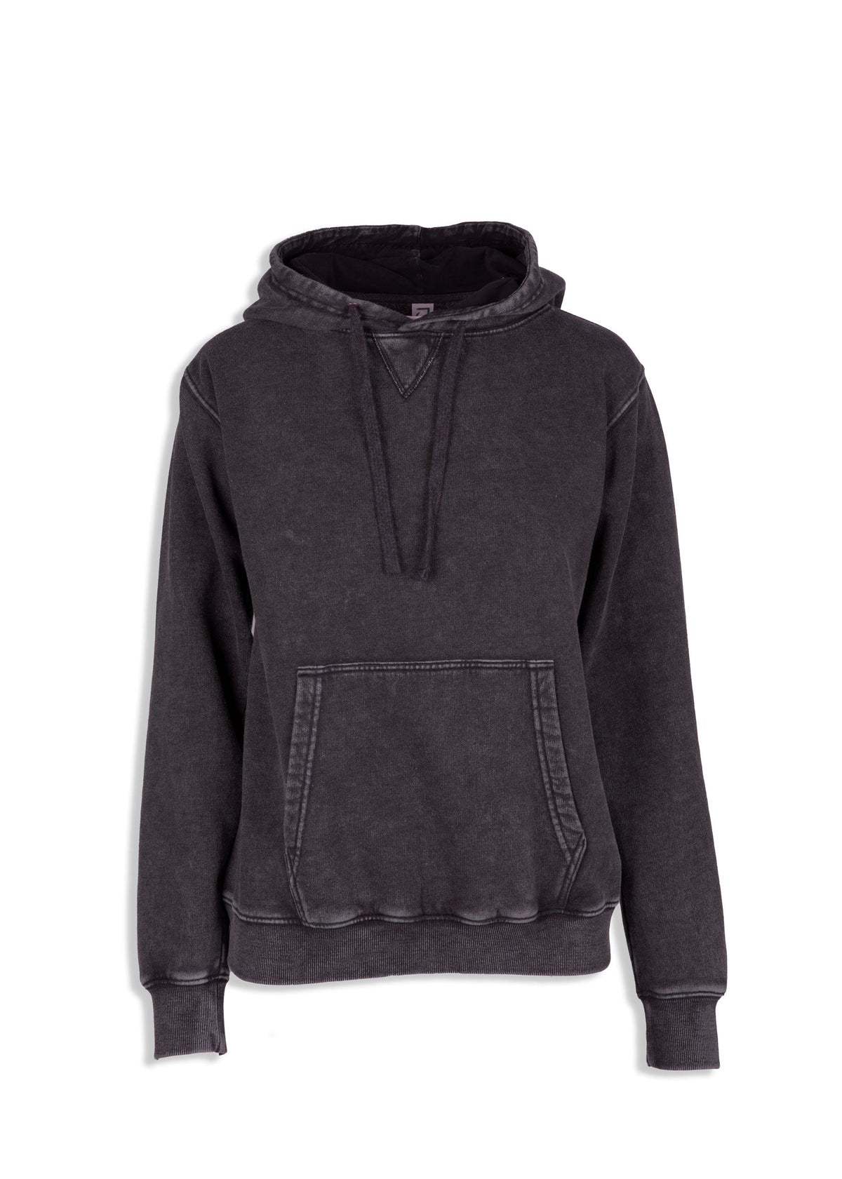Womens'/Junior's  Stone Wash Fleece Hoodie - Black - Front