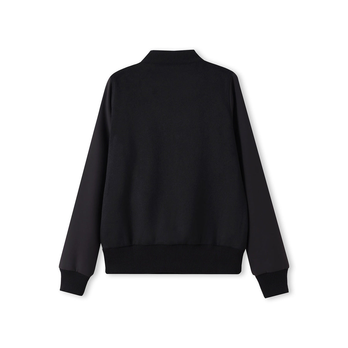 500gsm Women's/Junior Wool Blend Soft Shell Varsity Jacket - Black/Black - Back