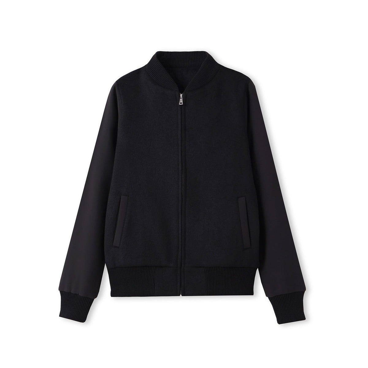 500gsm Women's/Junior Wool Blend Soft Shell Varsity Jacket - Black/Black - Front