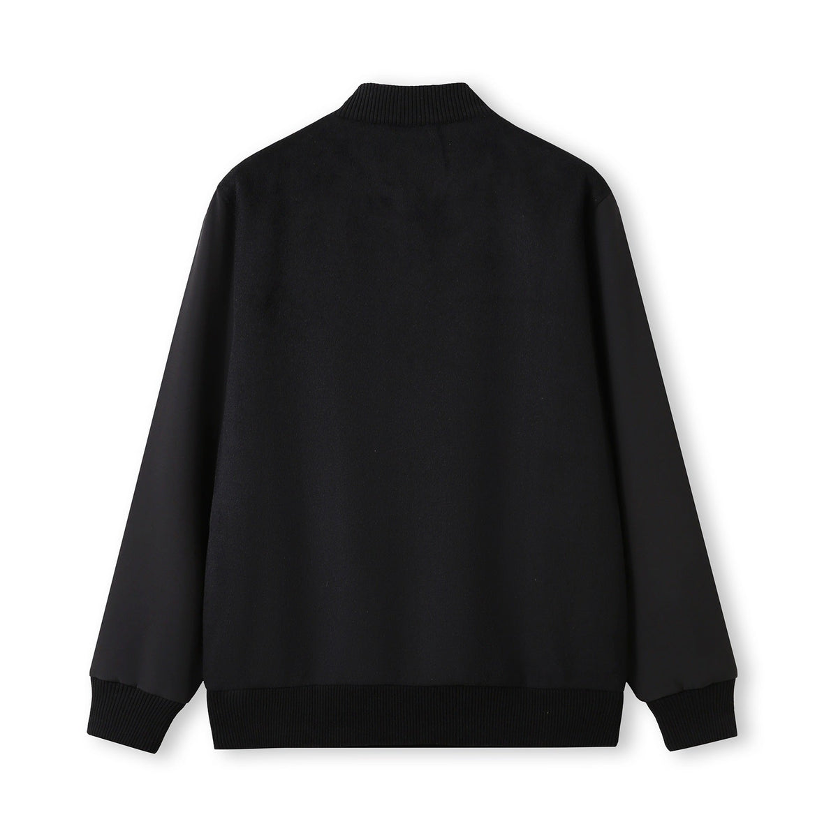 500gsm Men's/Unisex Wool Blend Soft Shell Varsity Jacket - Black/Black - Back