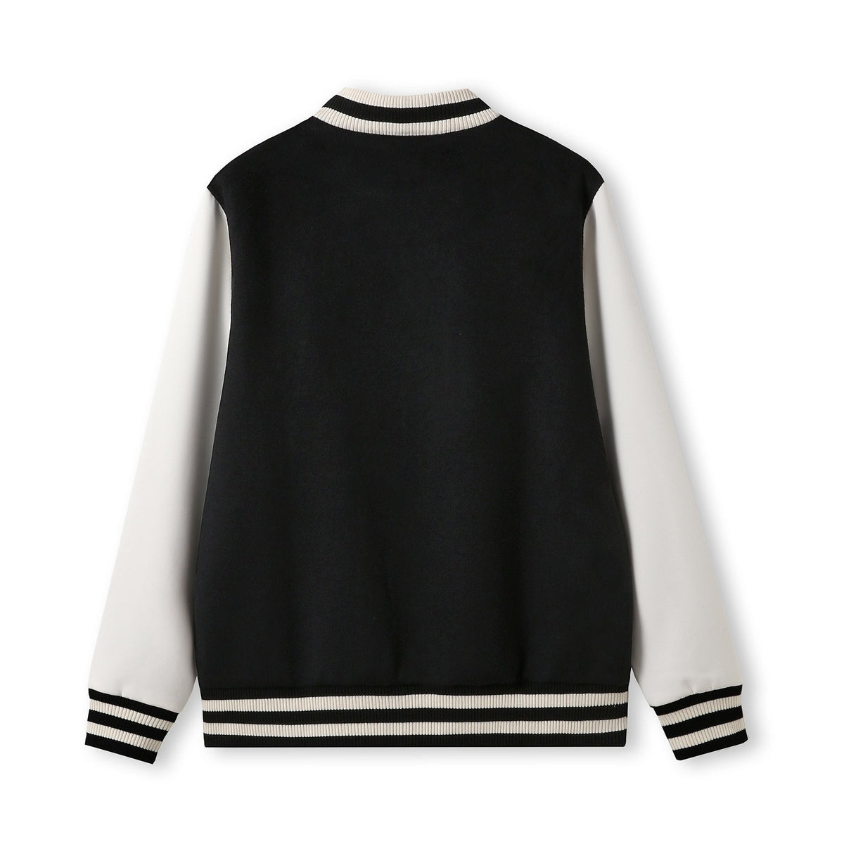 500gsm Men's/Unisex Wool Blend Soft Shell Varsity Jacket - Black/White - Back