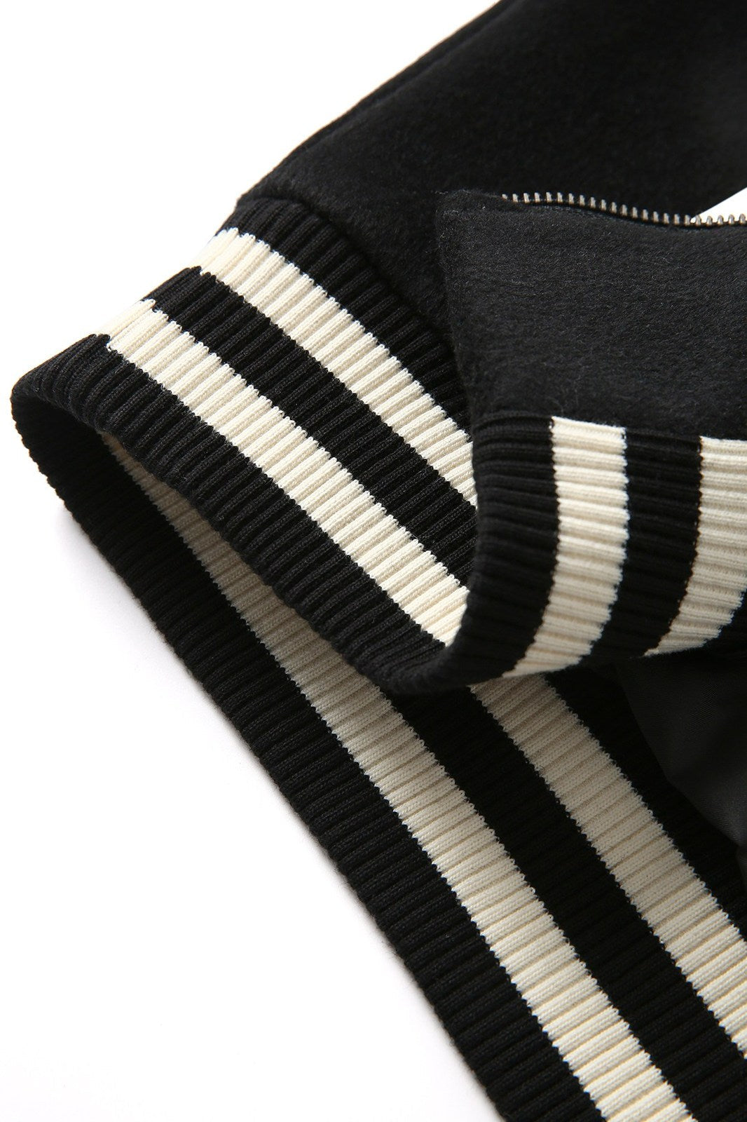 500gsm Men's/Unisex Wool Blend Soft Shell Varsity Jacket - Black/White - View
