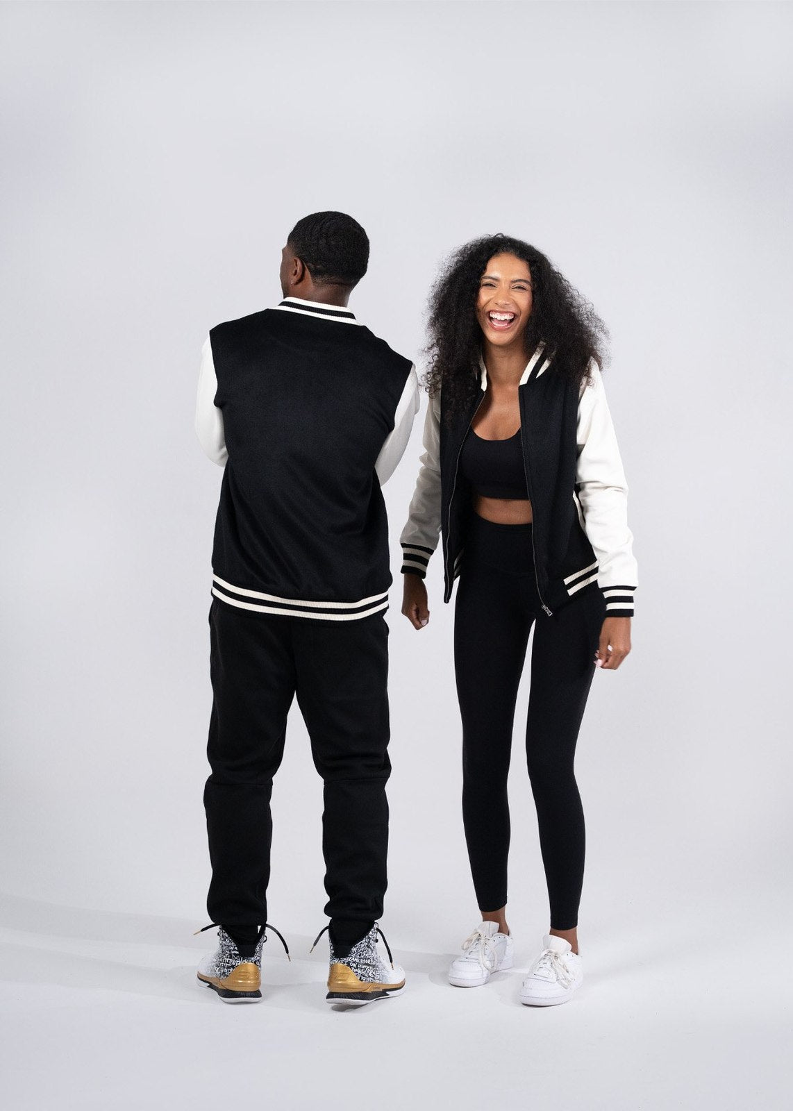 500gsm Women's/Junior Wool Blend Soft Shell Varsity Jacket - Black/White - View