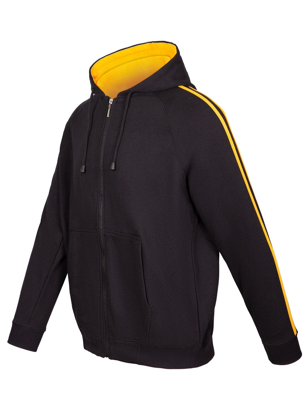 Mens Unbrushed Stripe  Sleeve Hoodie - Black/Gold - Side