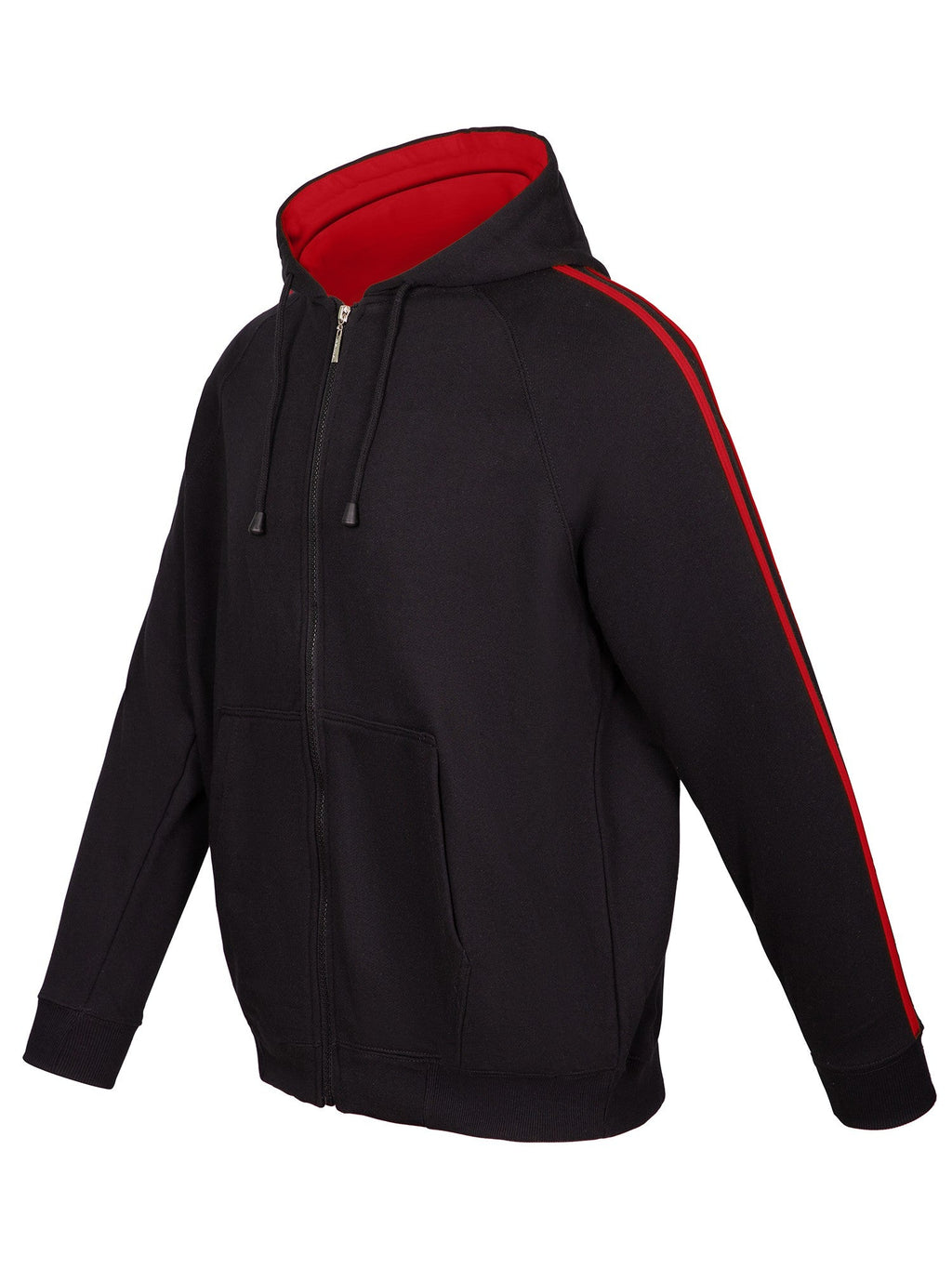 Mens Unbrushed Stripe  Sleeve Hoodie - Black/Red - Side