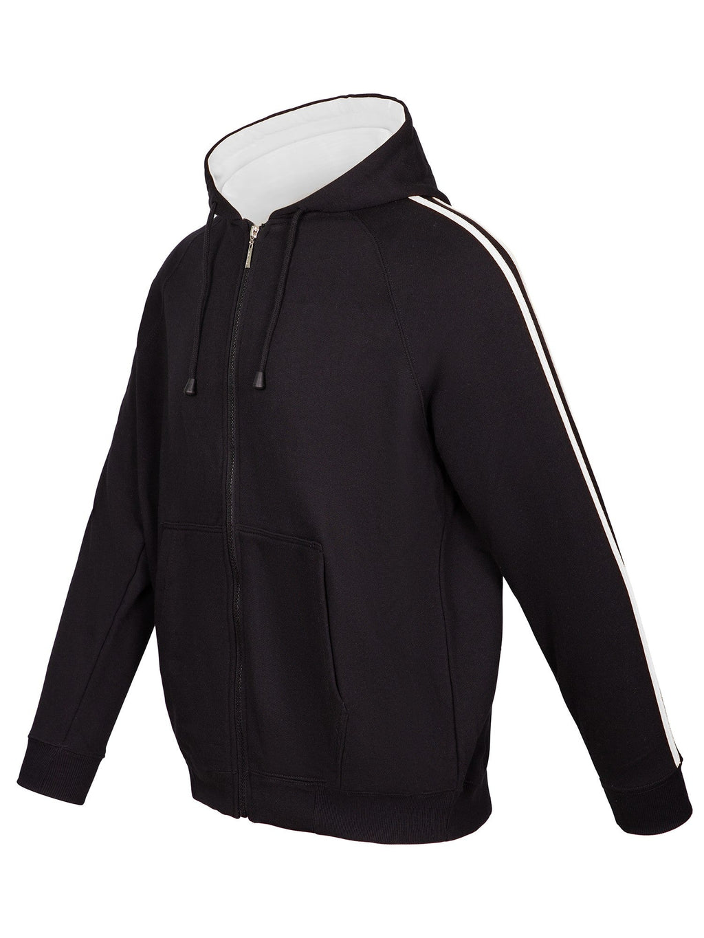 Mens Unbrushed Stripe  Sleeve Hoodie - Black/White - Side