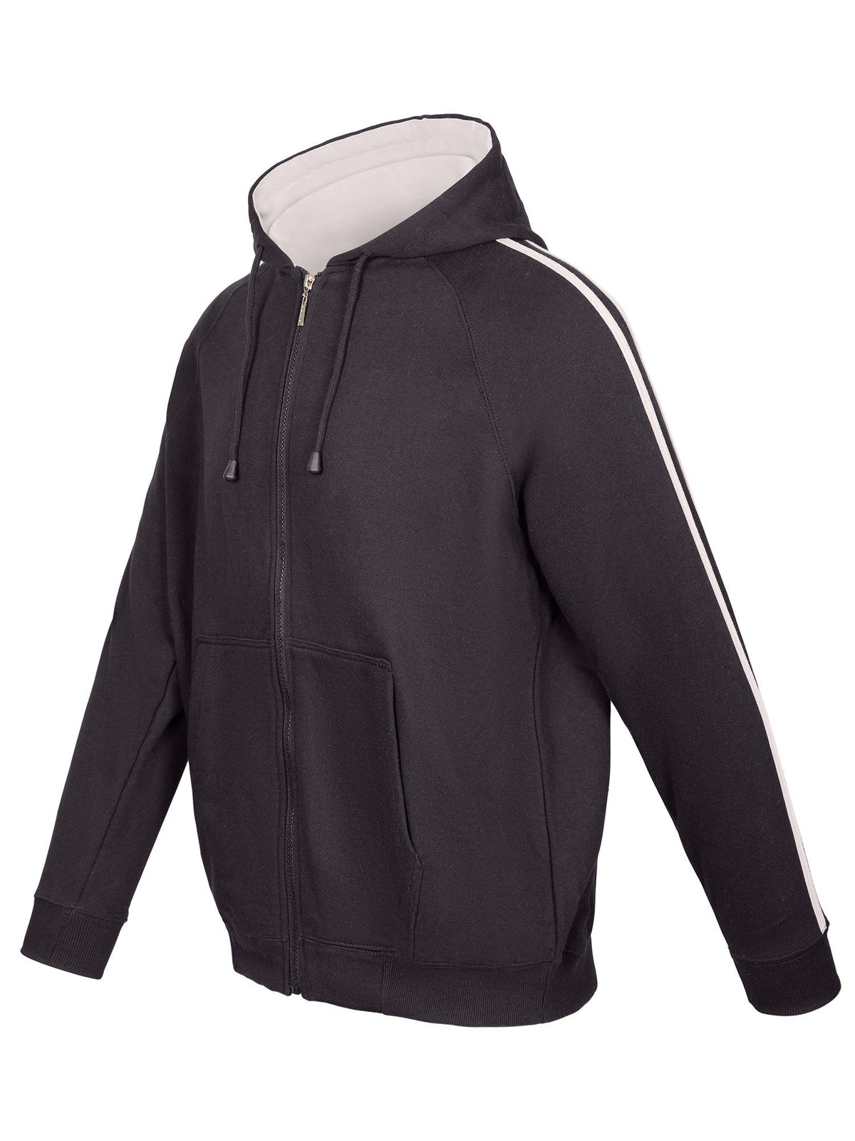 Mens Unbrushed Stripe  Sleeve Hoodie - Charcoal/Grey - Side