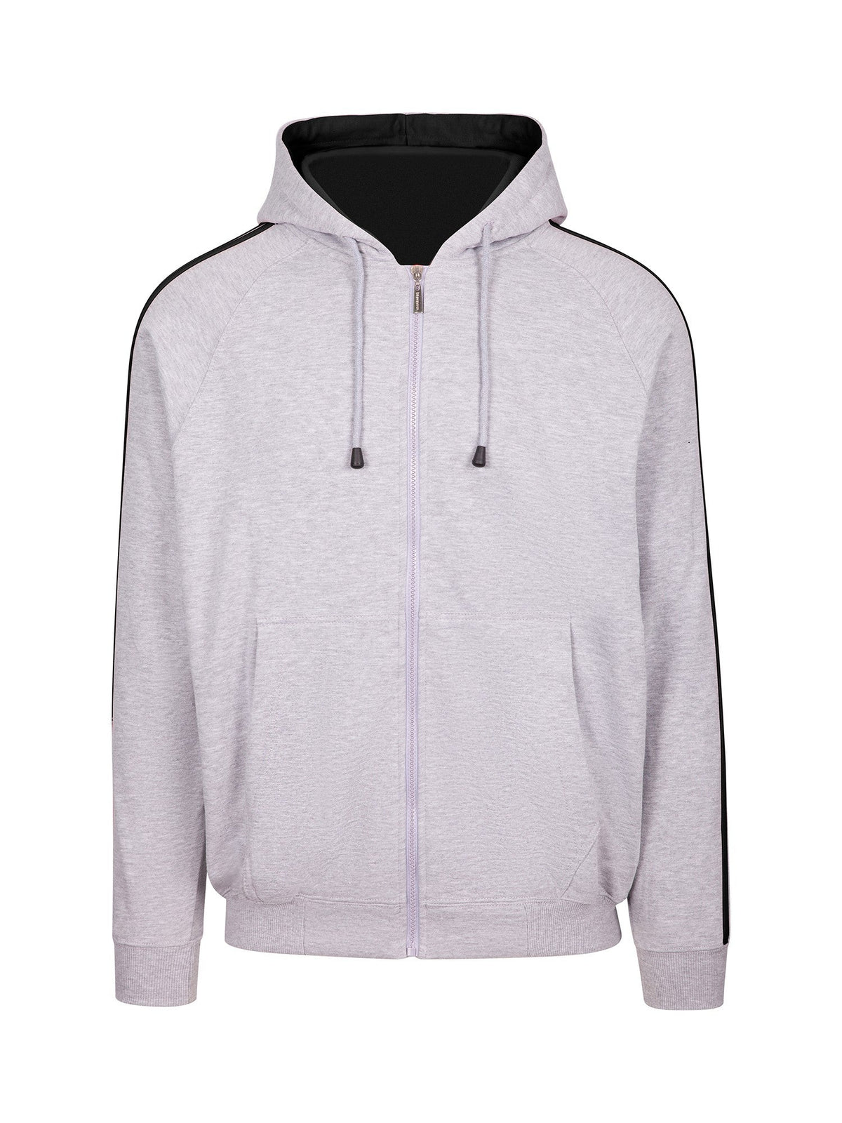 Mens Unbrushed Stripe  Sleeve Hoodie - Grey Marl/Navy - Front