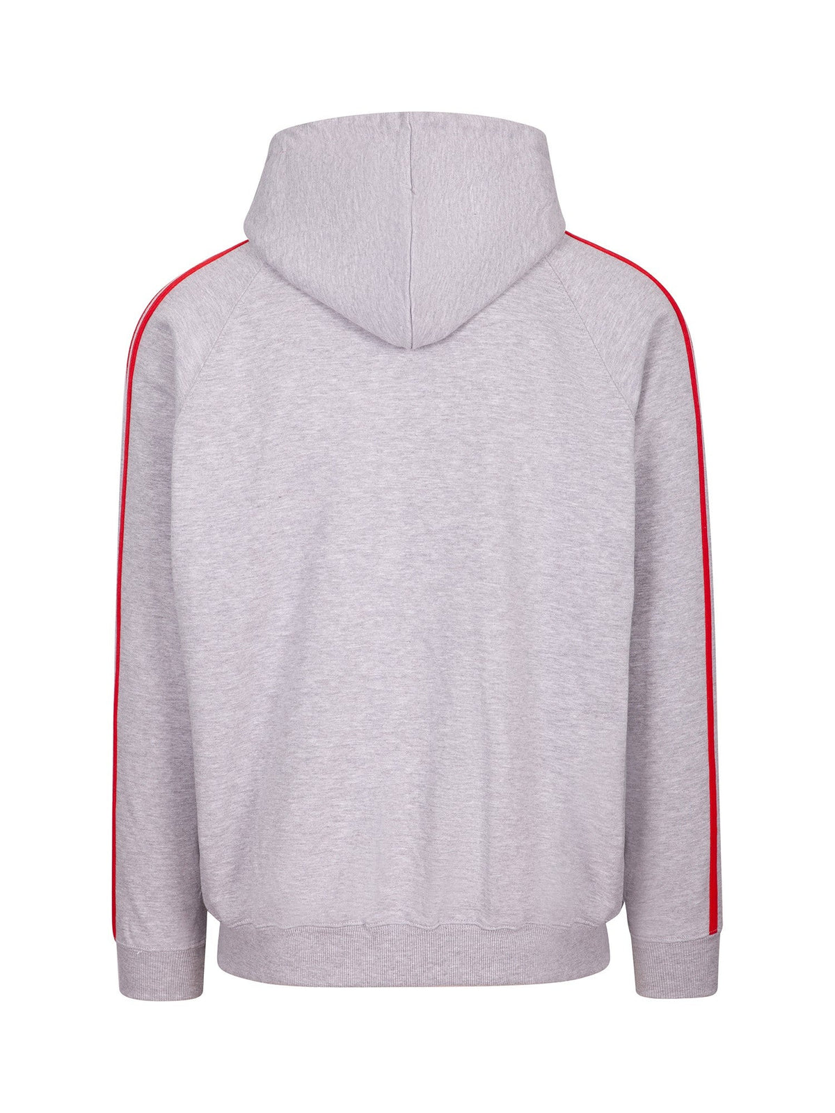 Mens Unbrushed Stripe  Sleeve Hoodie - Grey Marl/Red - Back