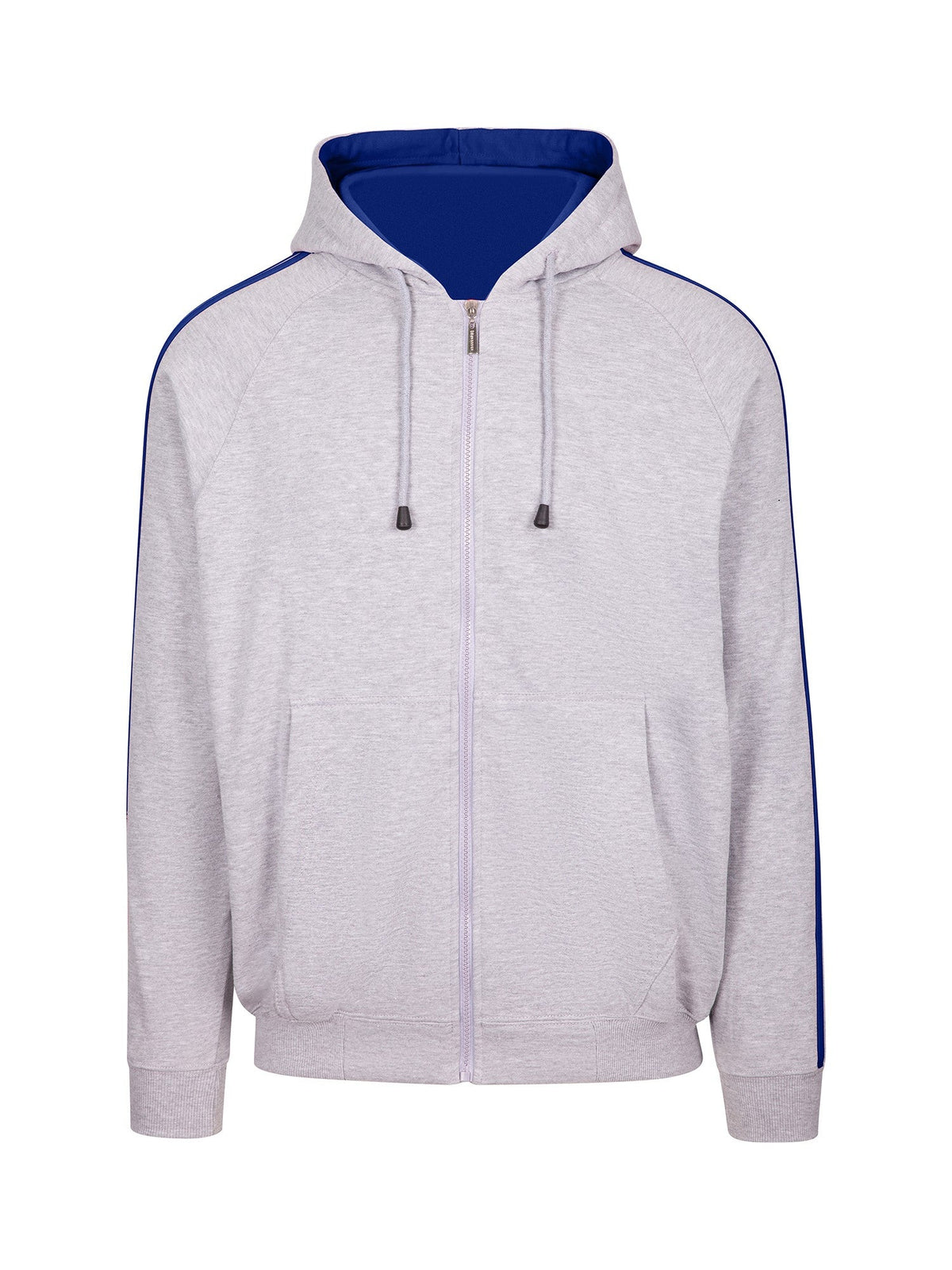 Mens Unbrushed Stripe  Sleeve Hoodie - Grey/Royal - Front