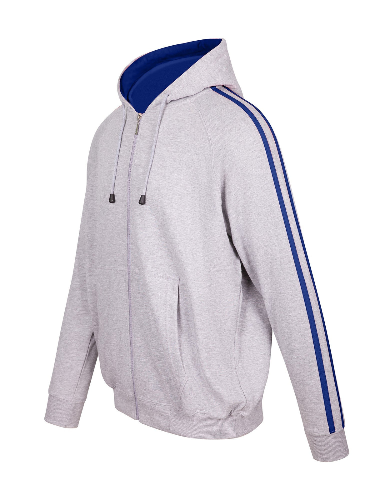 Mens Unbrushed Stripe  Sleeve Hoodie - Grey/Royal - Side