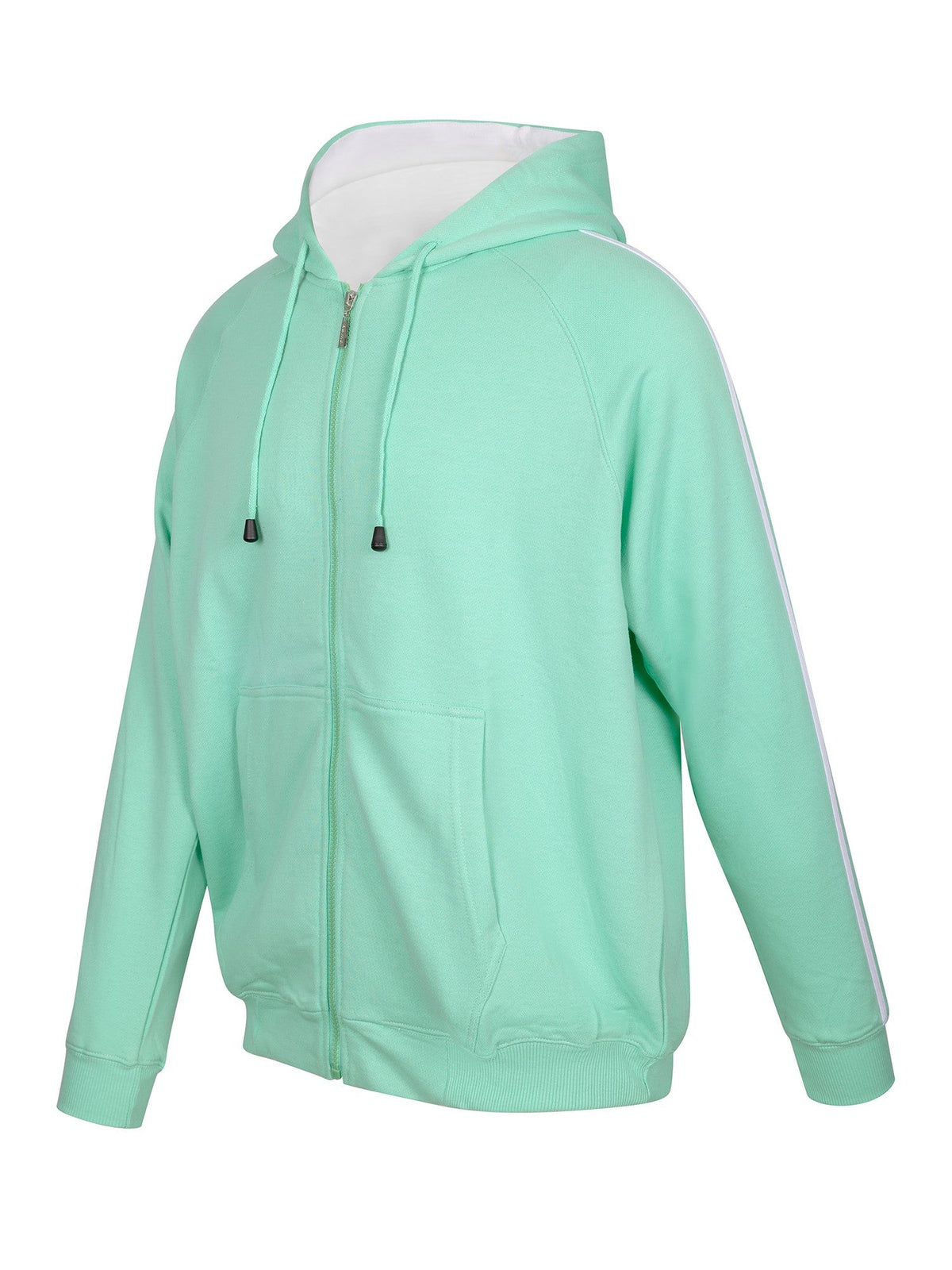 Mens Unbrushed Stripe  Sleeve Hoodie - Fresh Mint/White - Side