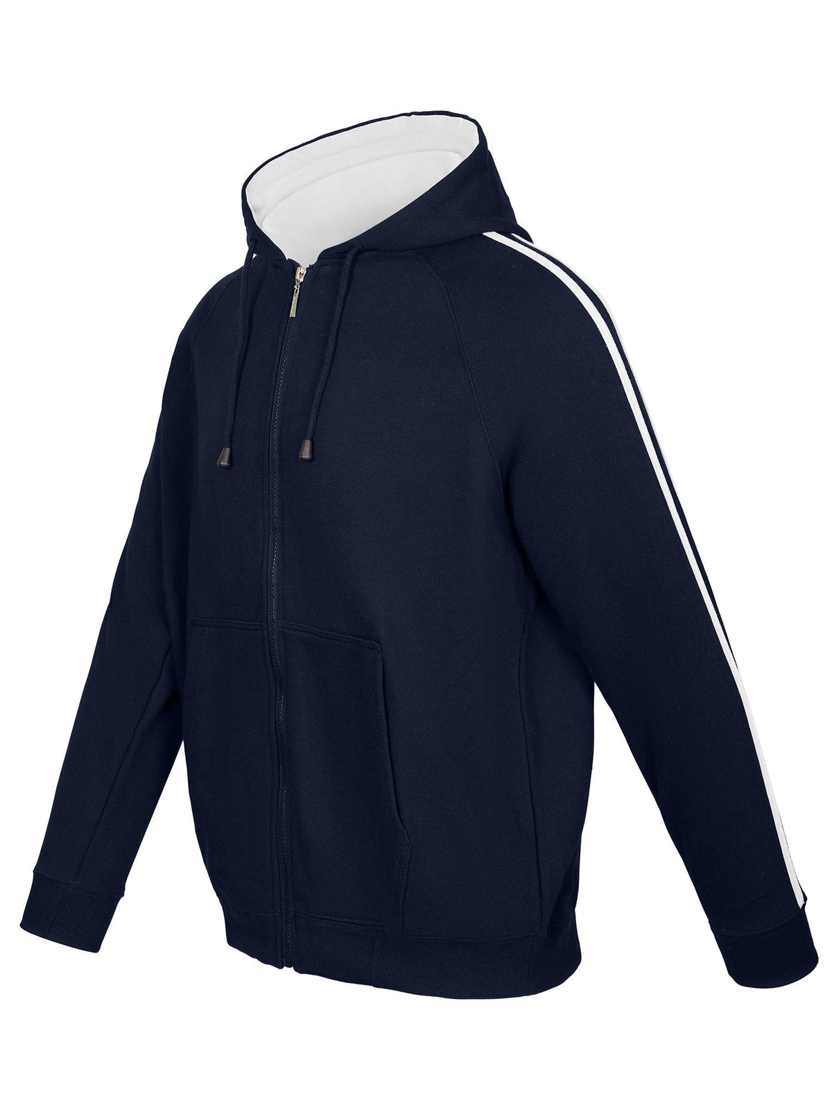 Mens Unbrushed Stripe  Sleeve Hoodie - Navy/White - Side