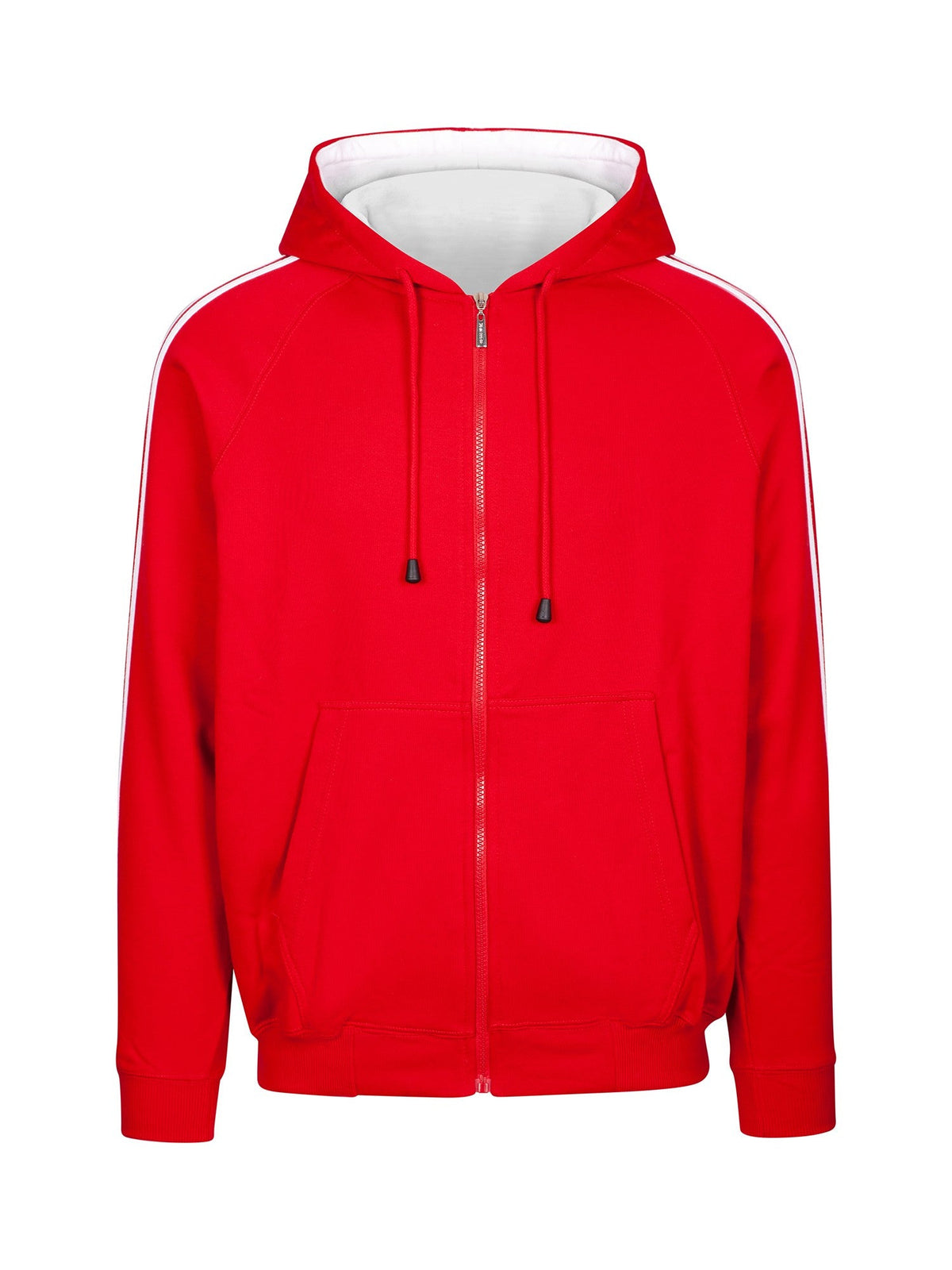 Mens Unbrushed Stripe  Sleeve Hoodie - Red/White - Front