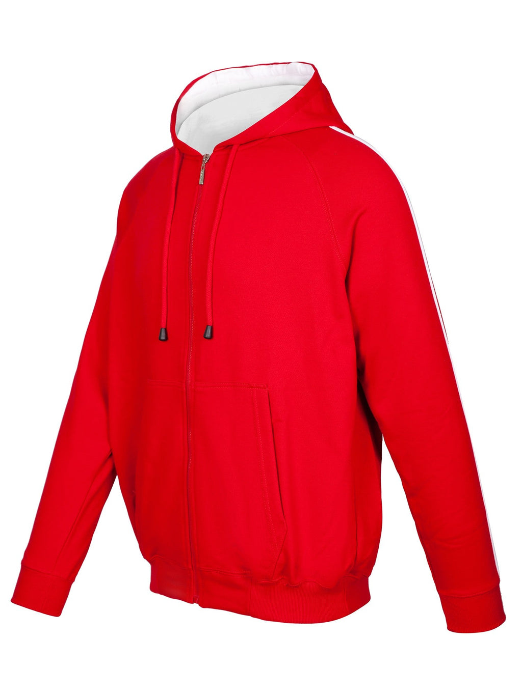 Mens Unbrushed Stripe  Sleeve Hoodie - Red/White - Side