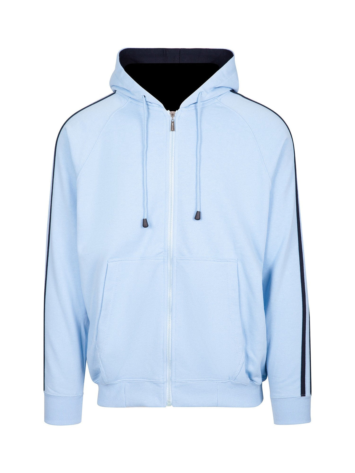 Mens Unbrushed Stripe  Sleeve Hoodie - Sky Blue/Navy - Front