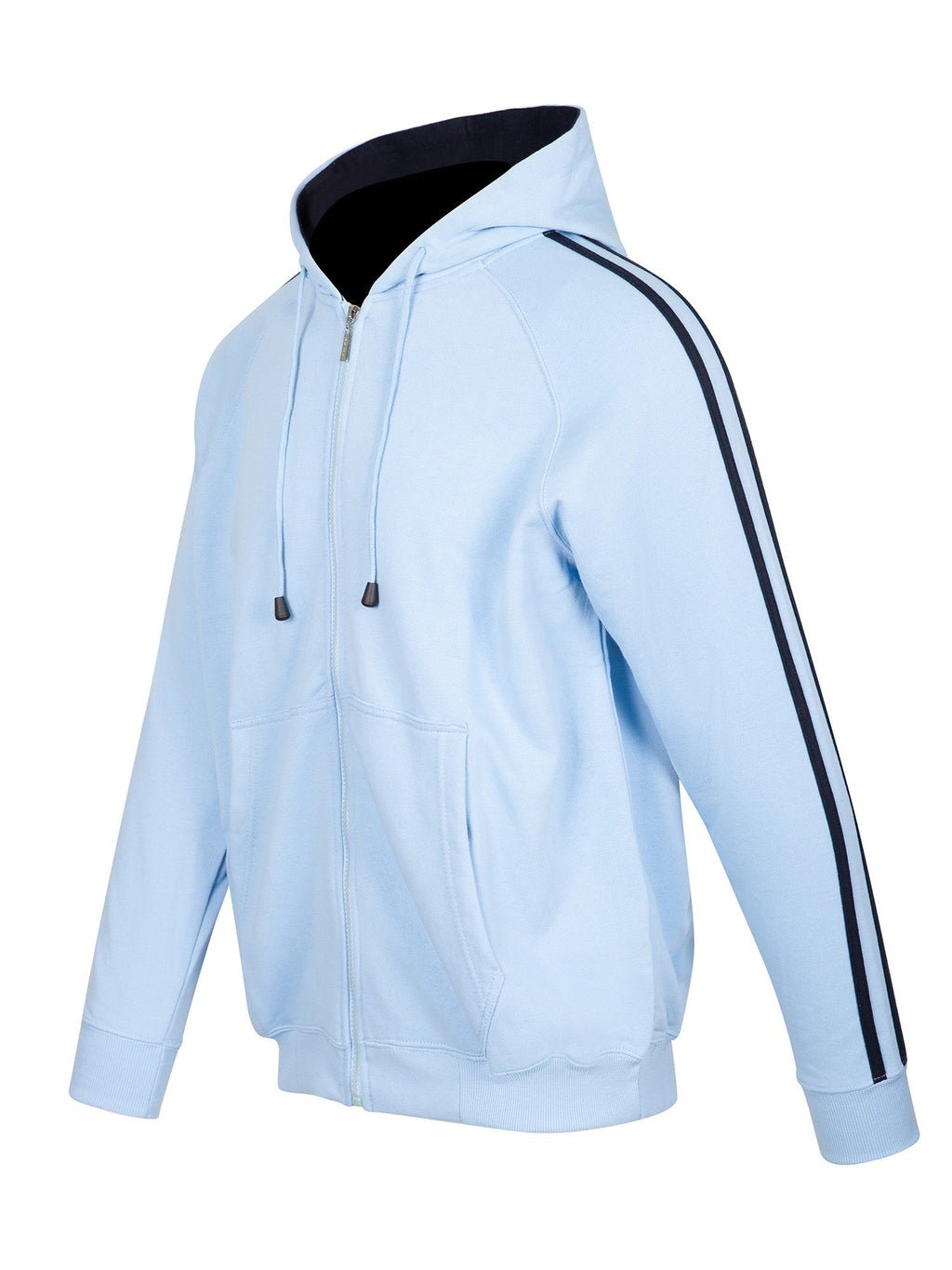 Mens Unbrushed Stripe  Sleeve Hoodie - Sky Blue/Navy - Side